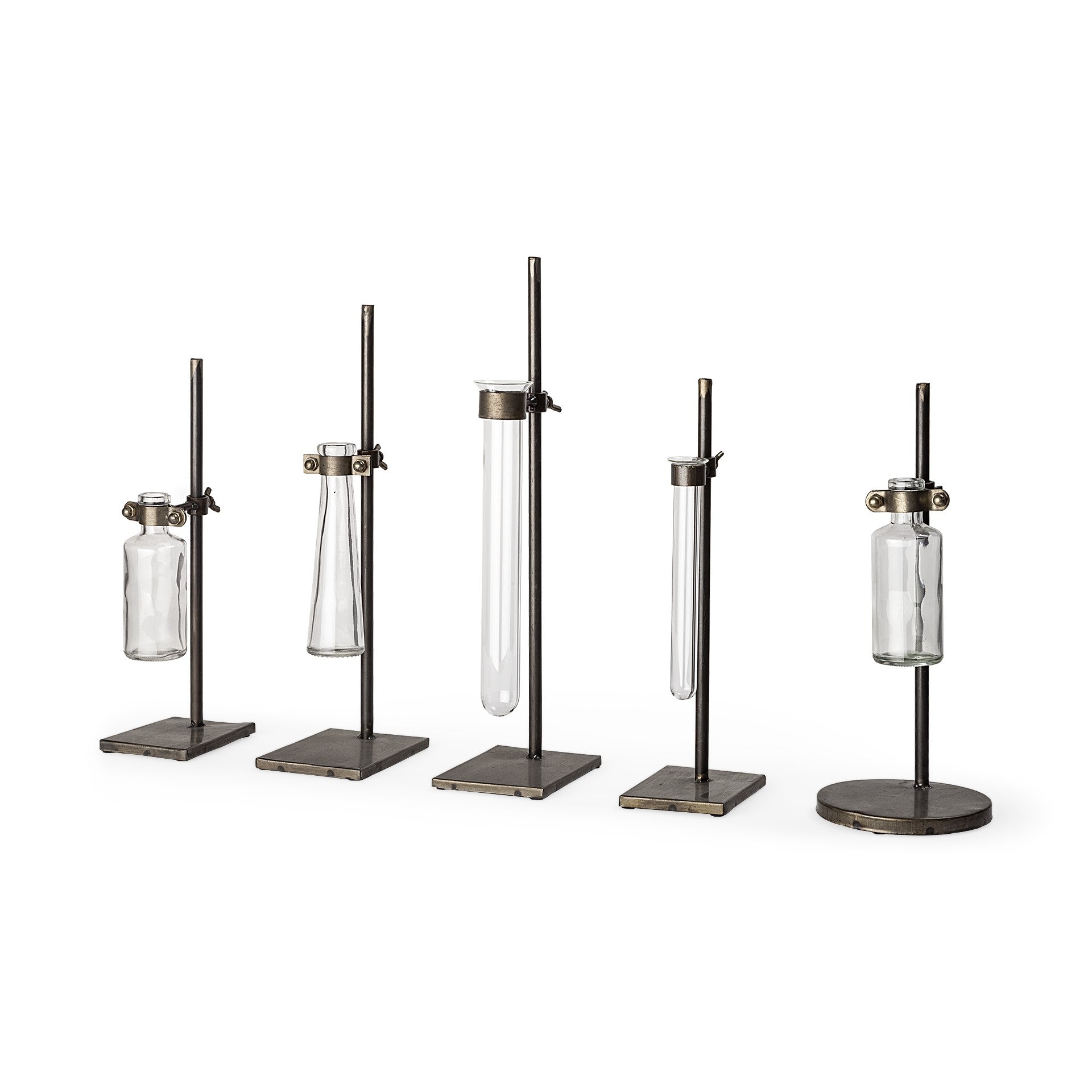 Set of Five Test Tube Vases with Metal Bases-0