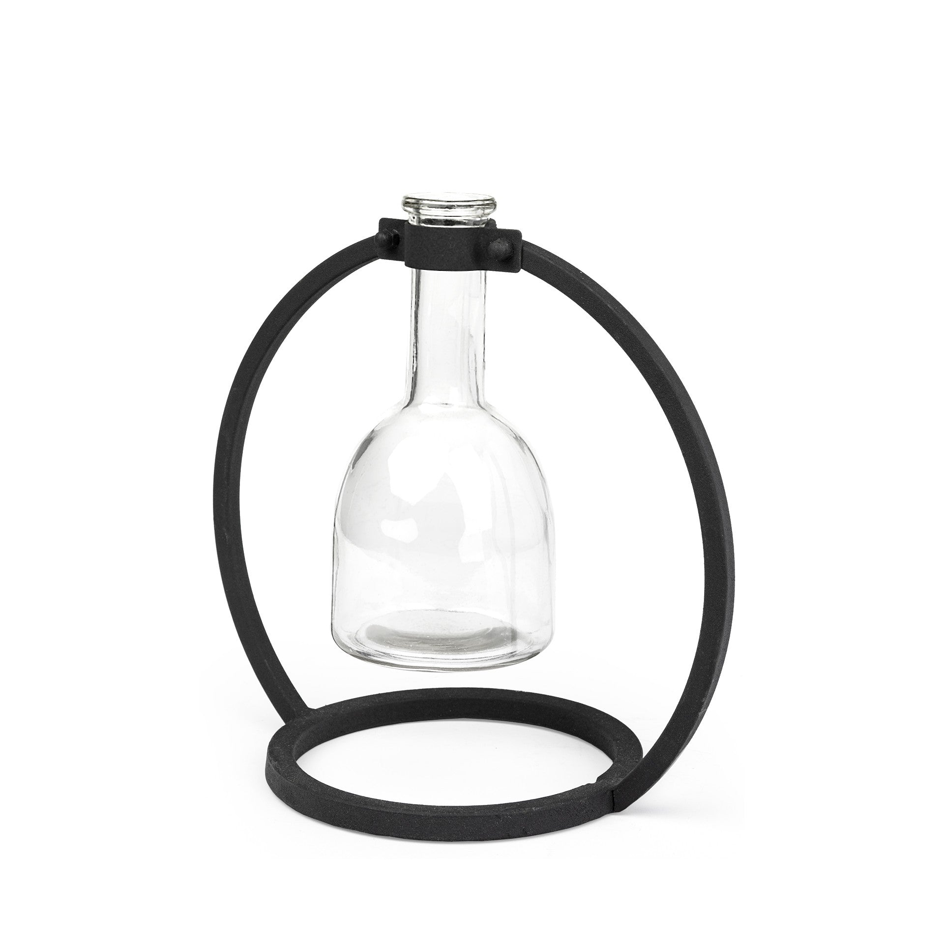 Modern Industrial Black Round Metal and Glass Vase-1