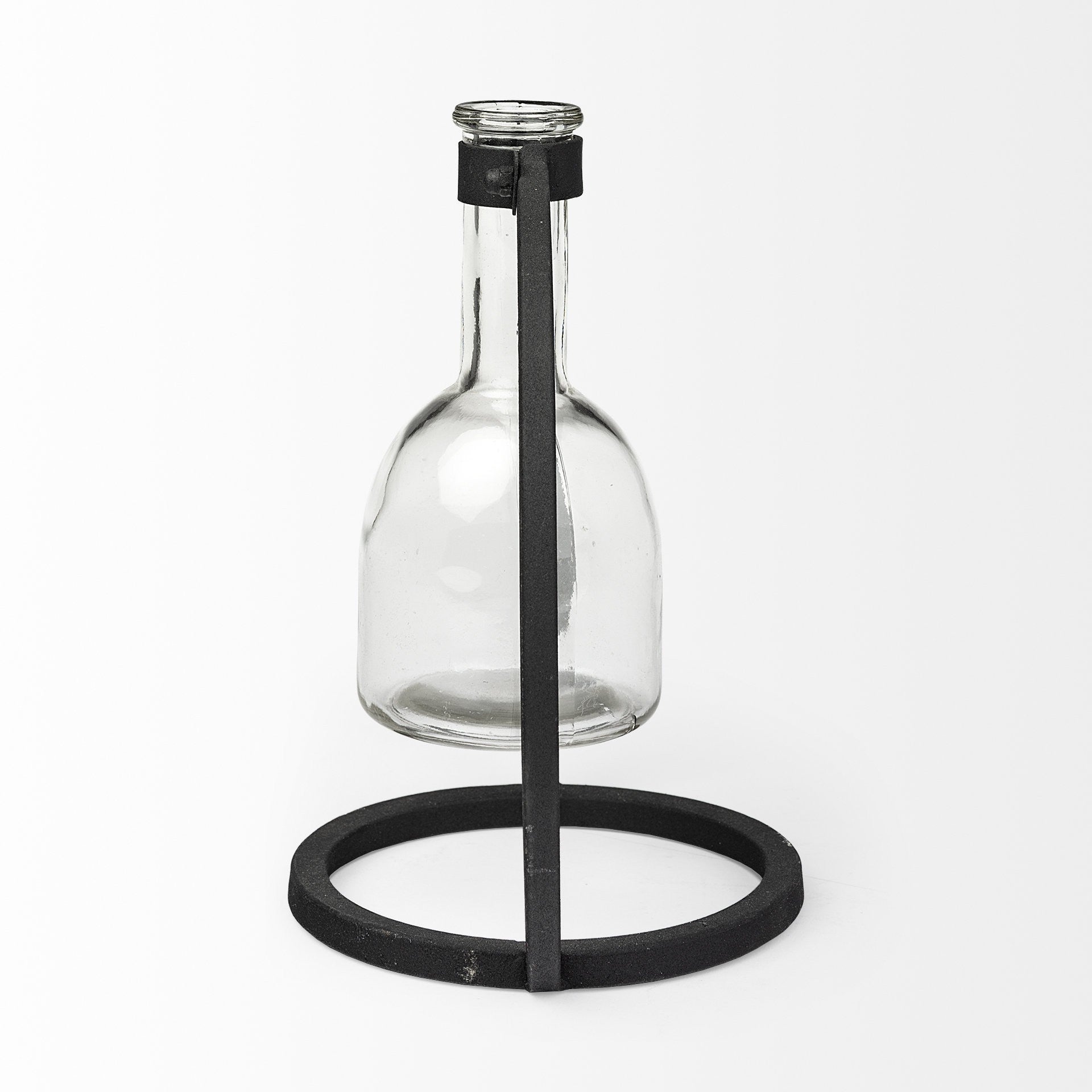 Modern Industrial Black Round Metal and Glass Vase-3