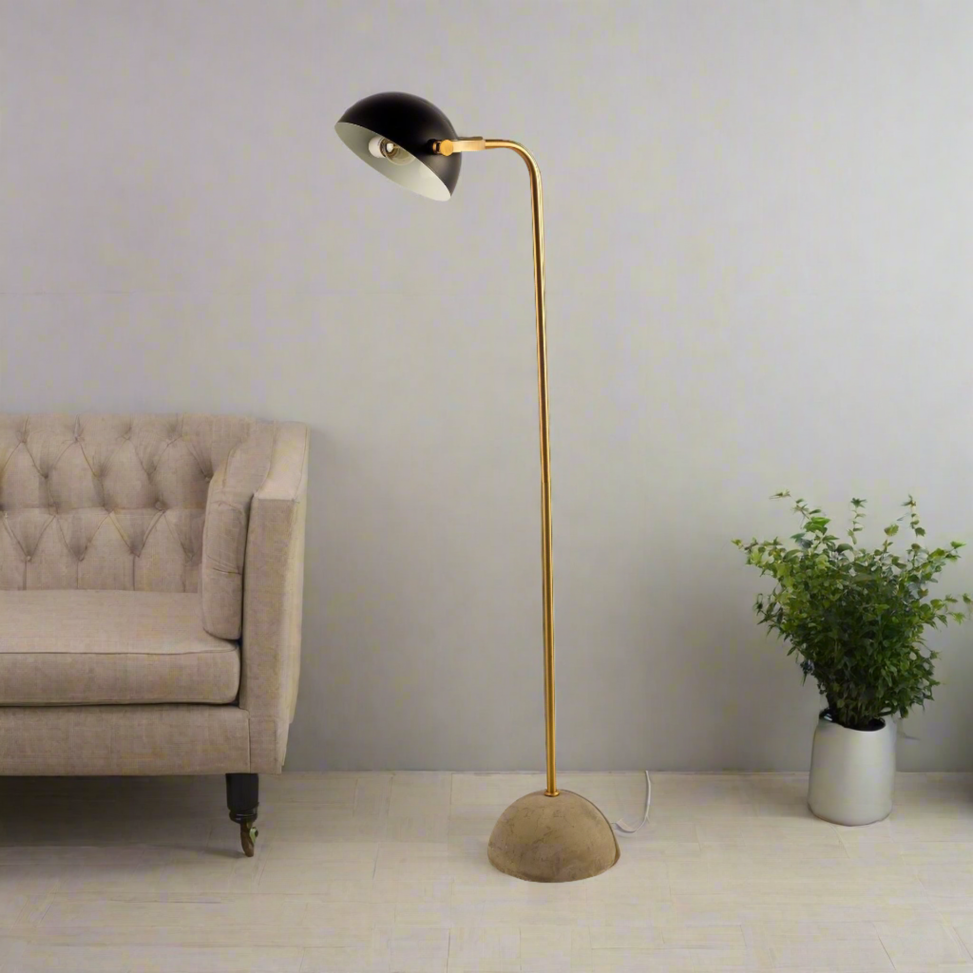 Antiqued Gold Black and Concrete Floor Lamp