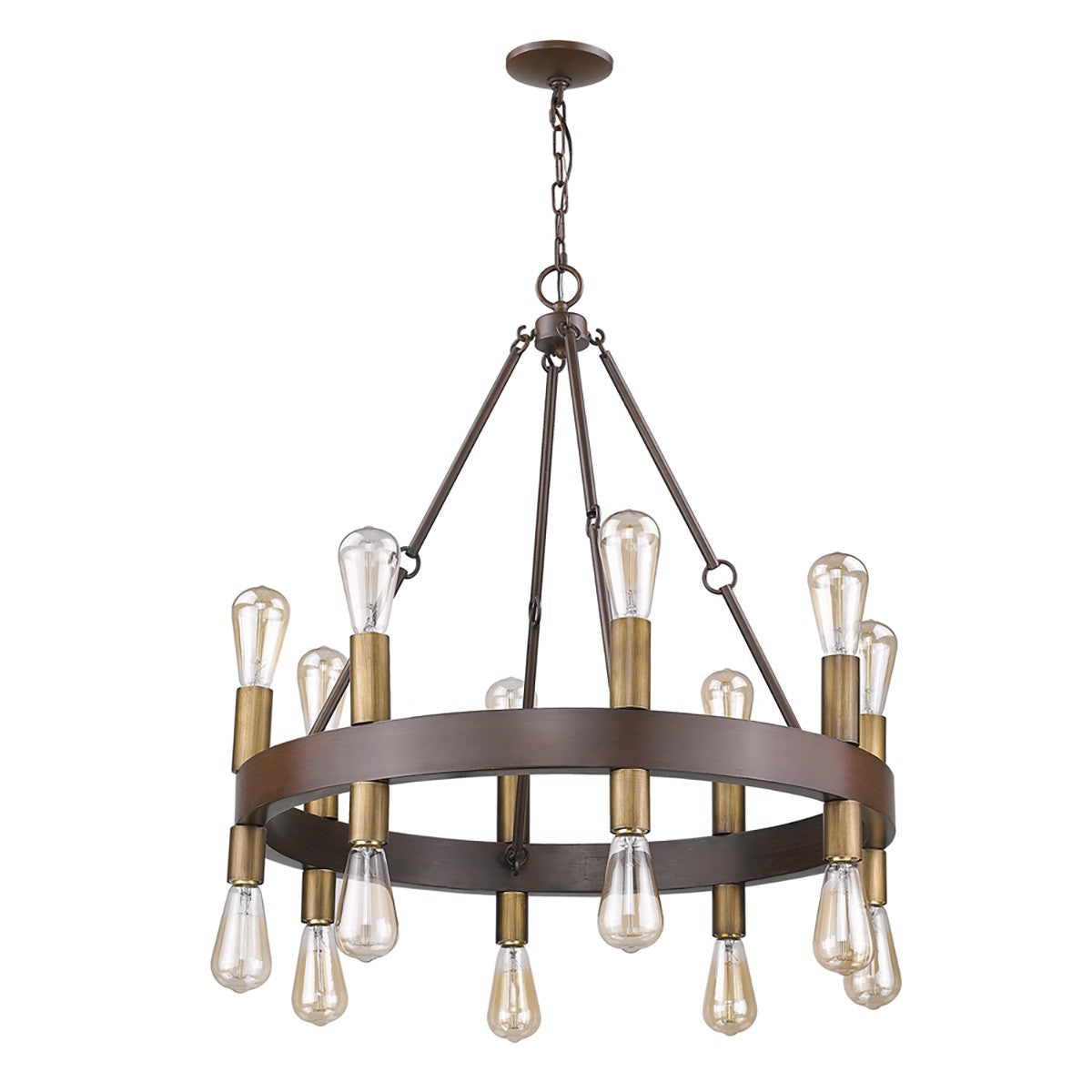 Cumberland 16-Light Wood Finish Chandelier With Raw Brass Sockets-2