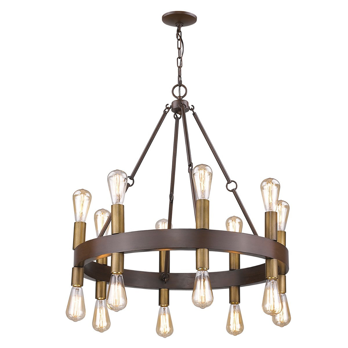 Cumberland 16-Light Wood Finish Chandelier With Raw Brass Sockets-0