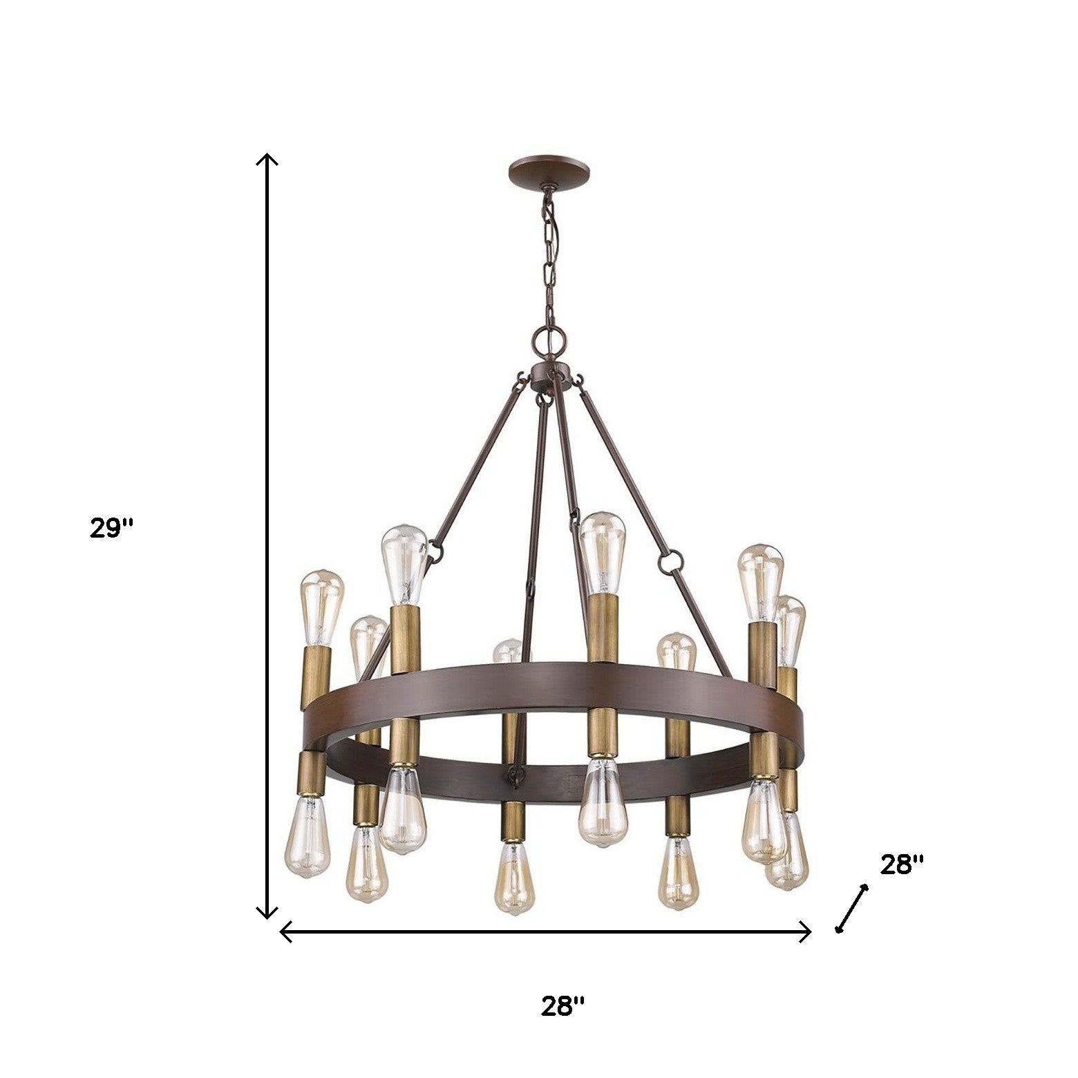 Cumberland 16-Light Wood Finish Chandelier With Raw Brass Sockets-4