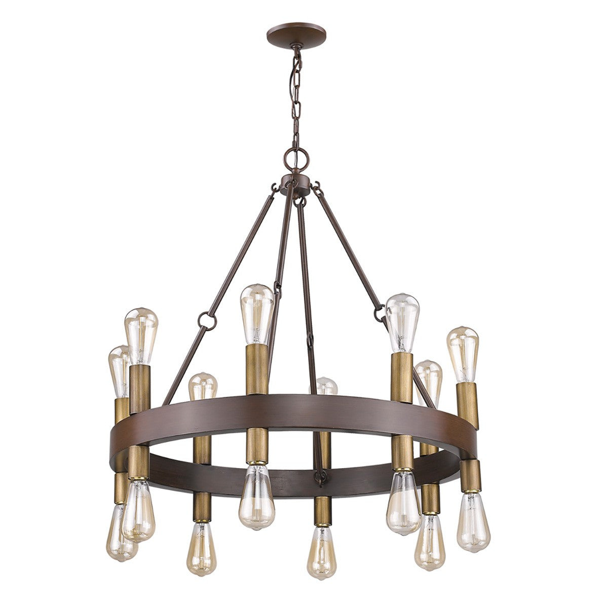 Cumberland 16-Light Wood Finish Chandelier With Raw Brass Sockets-3