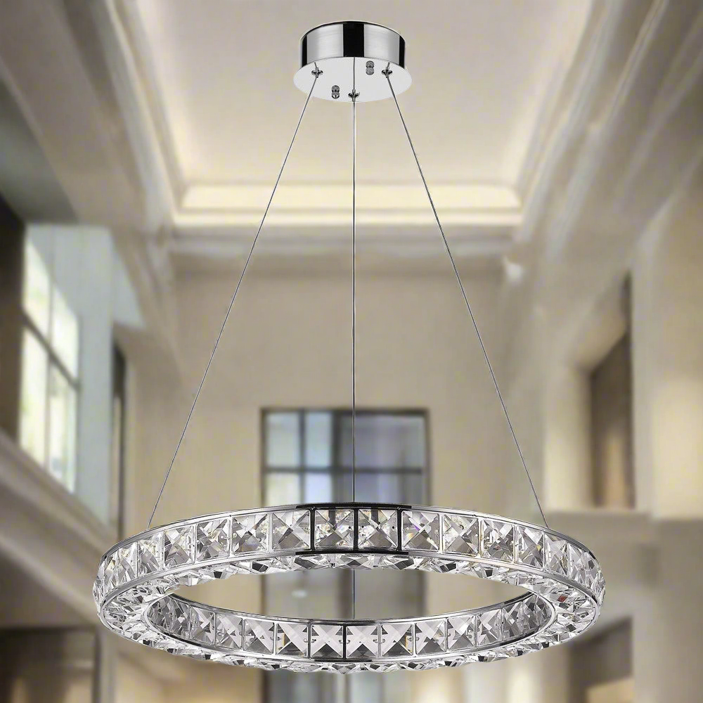 Silver Faux Crystal Bling Ring LED Hanging Light