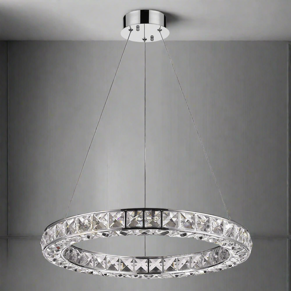 Silver Faux Crystal Bling Ring LED Hanging Light