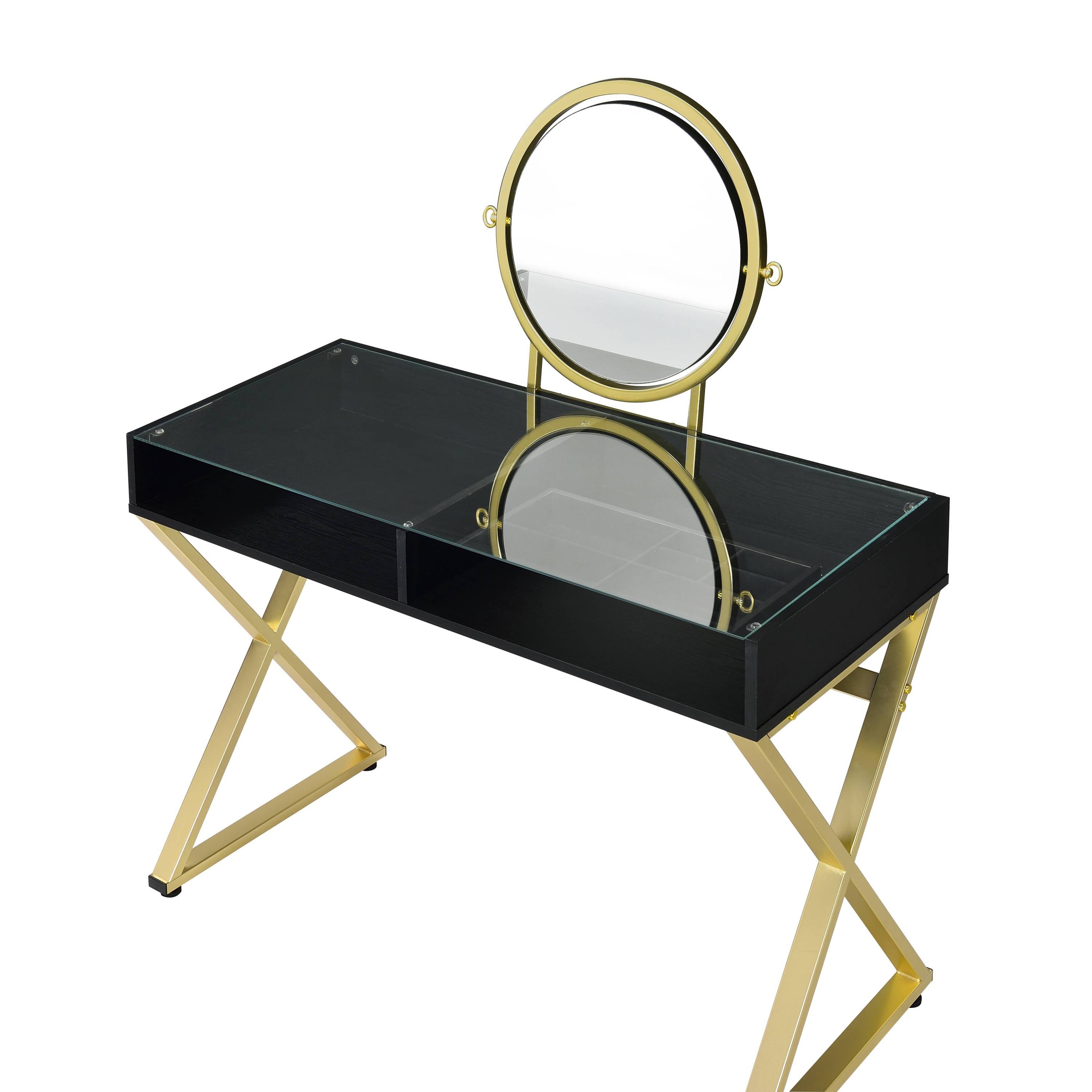 Black & Gold Finish Vanity Desk