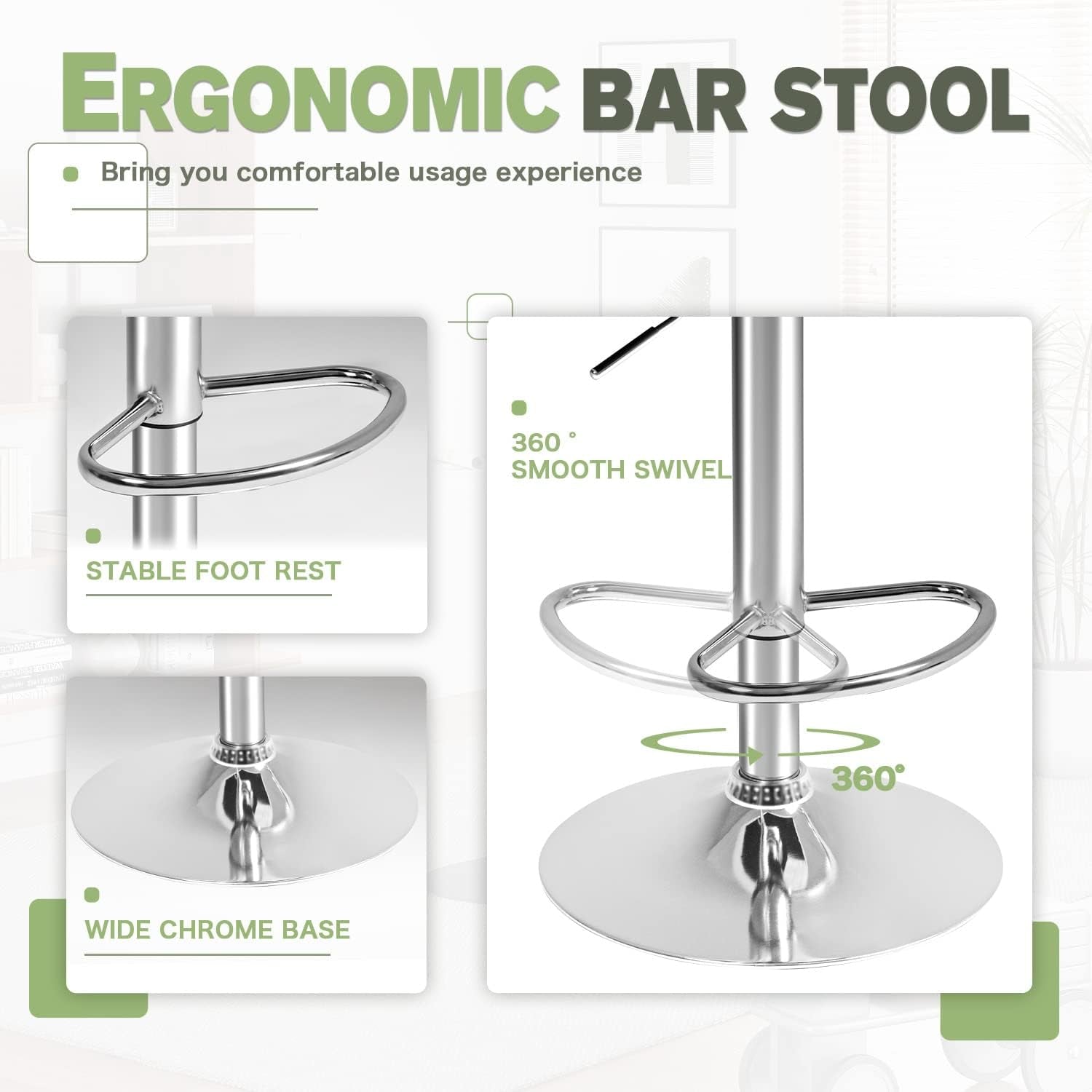 Bar Stools Gray Adjustable Swivel Counter Height 2 Pack