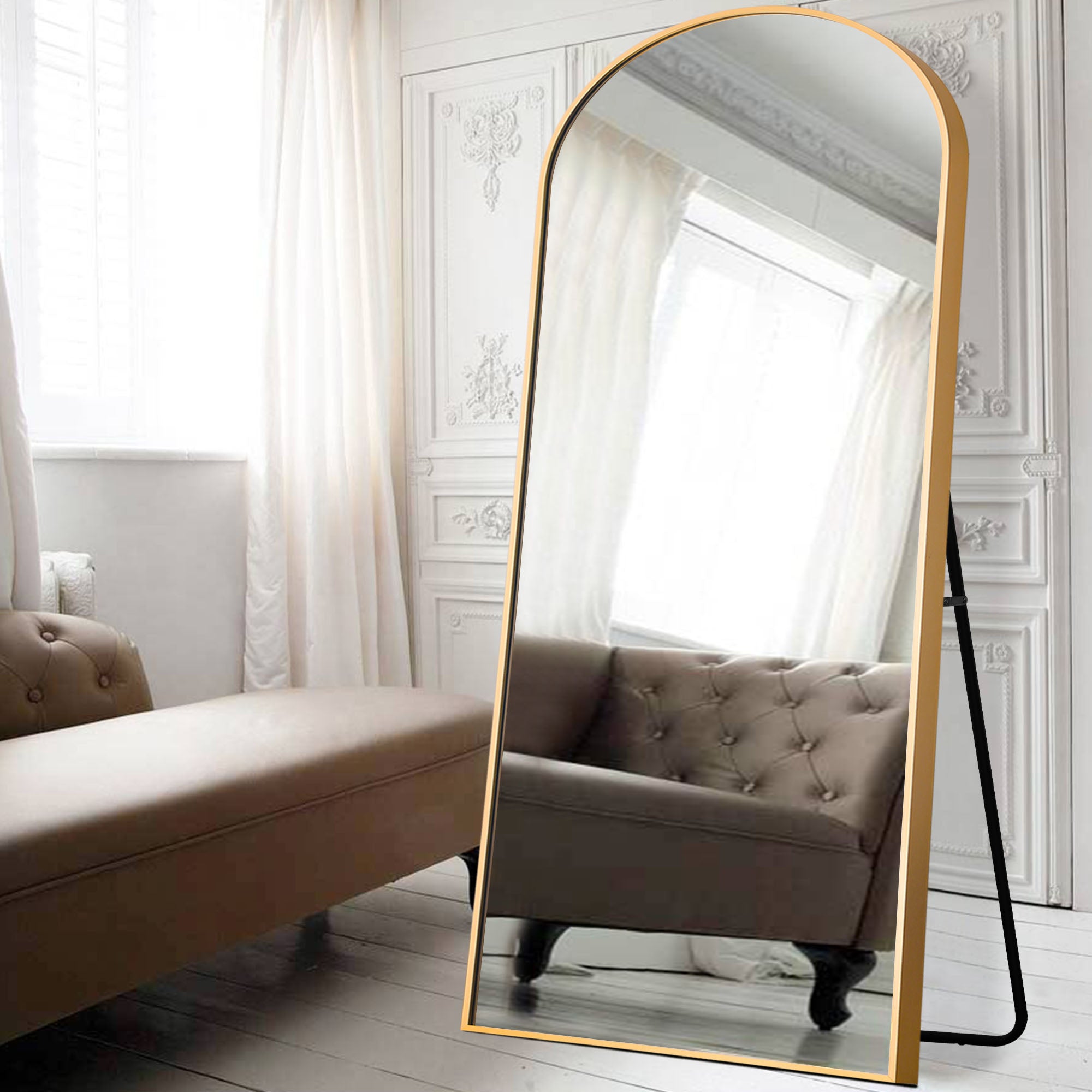 Gold Arched Full-length Standing Mirror-2