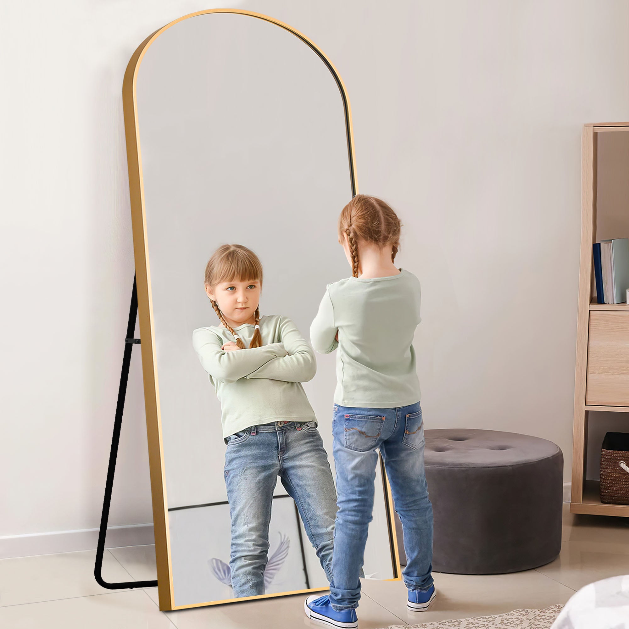 Gold Arched Full-length Standing Mirror-4