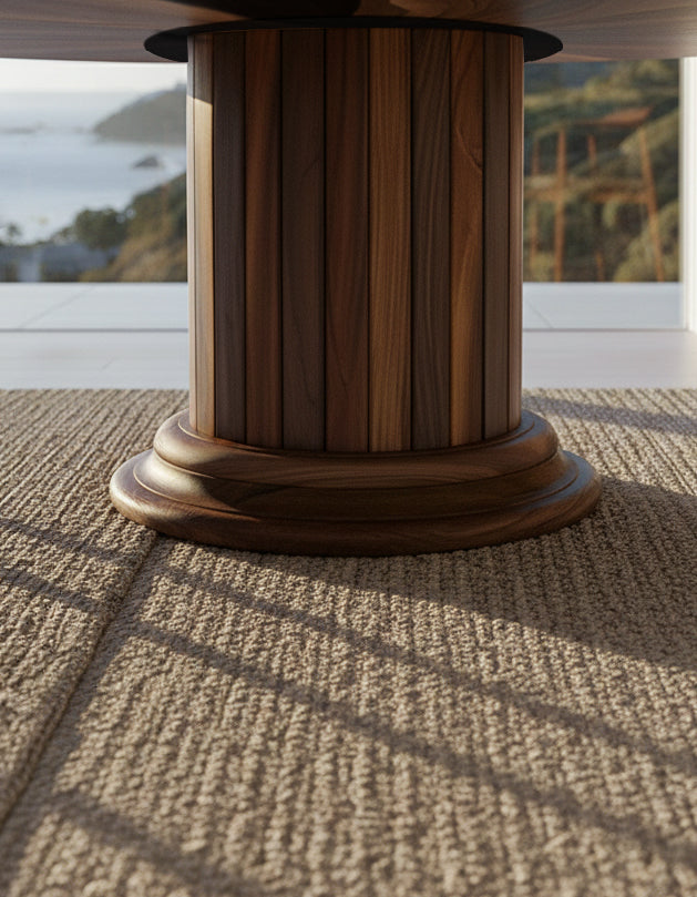 Round Dining Table with Solid Wood Drum Pedestal Base