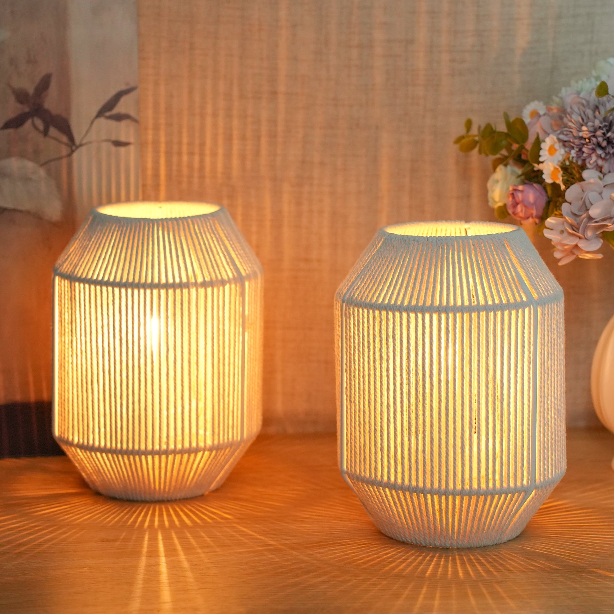 JHY DESIGN 2-Pack 8.5"H Woven Cotton Rope Table Lamps: Cordless, Battery-Powered, 6-Hr Timer-4