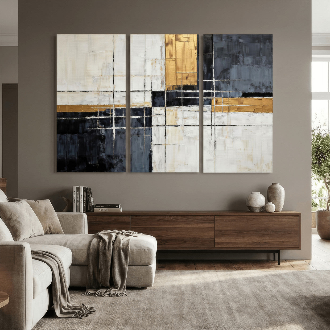 Gold Abstract Wall Art Canvas Print, Modern Luxury Geometric