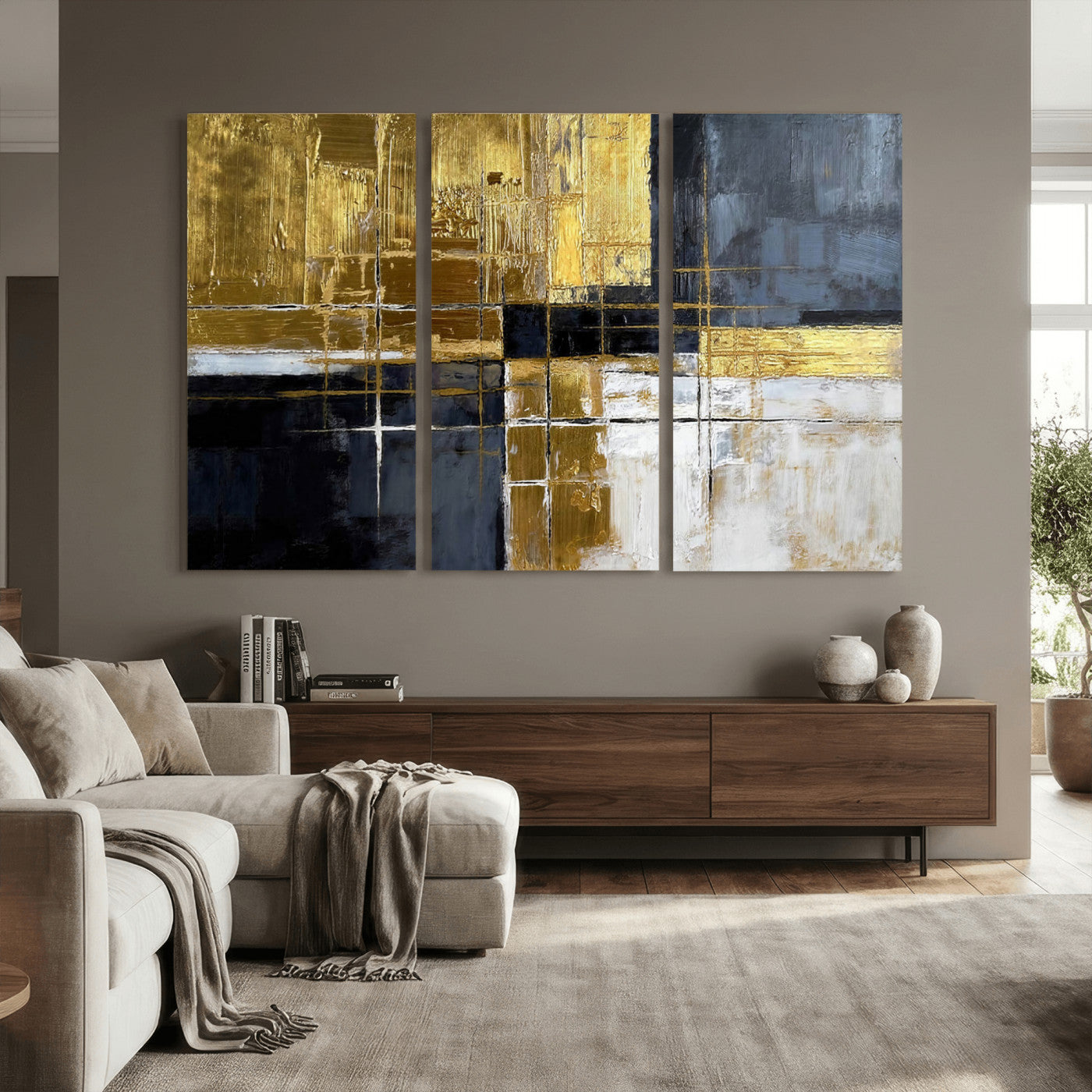 Gold Navy Abstract Wall Art Canvas Print, Modern Luxury