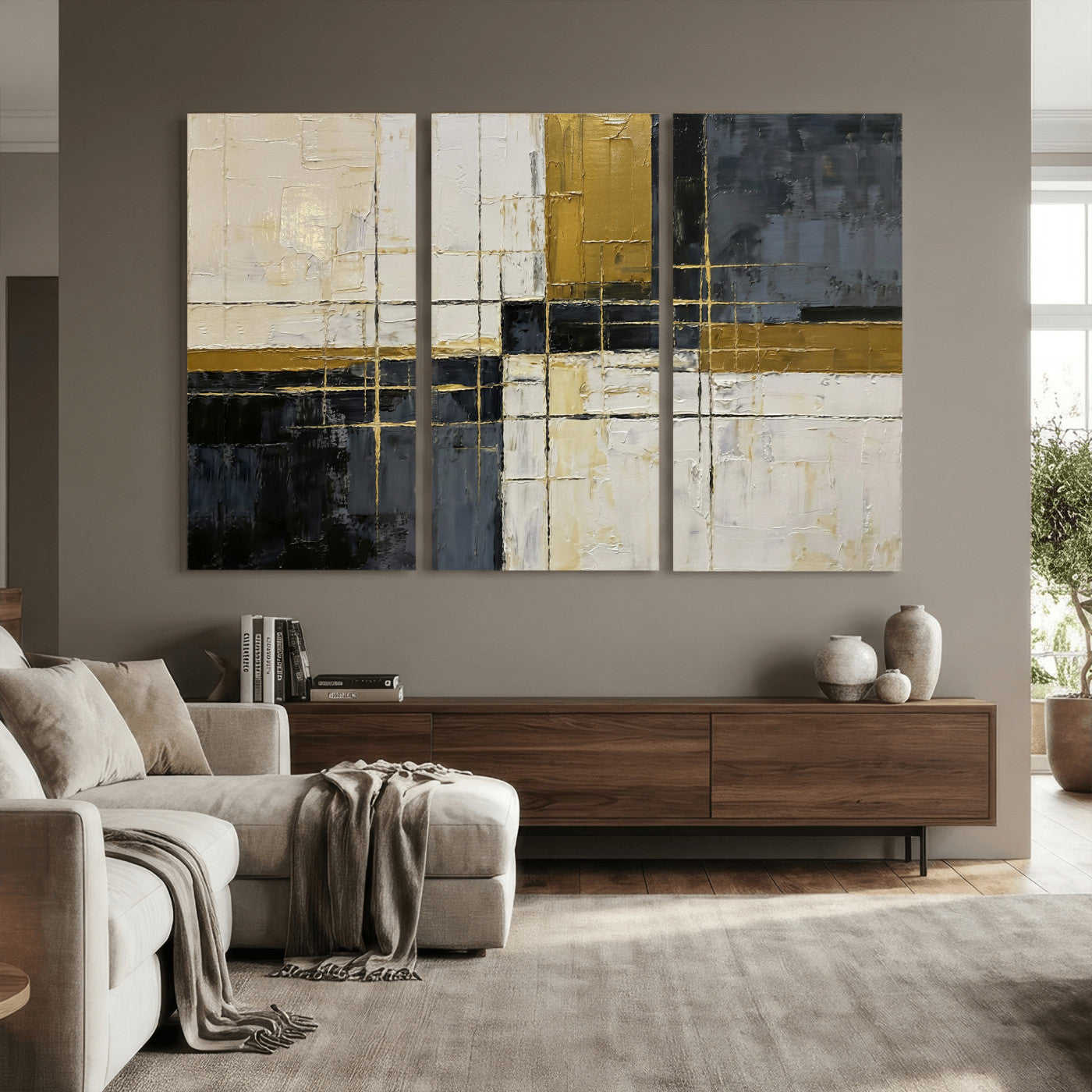 Abstract Gold and Black Wall Art Canvas Print – Modern