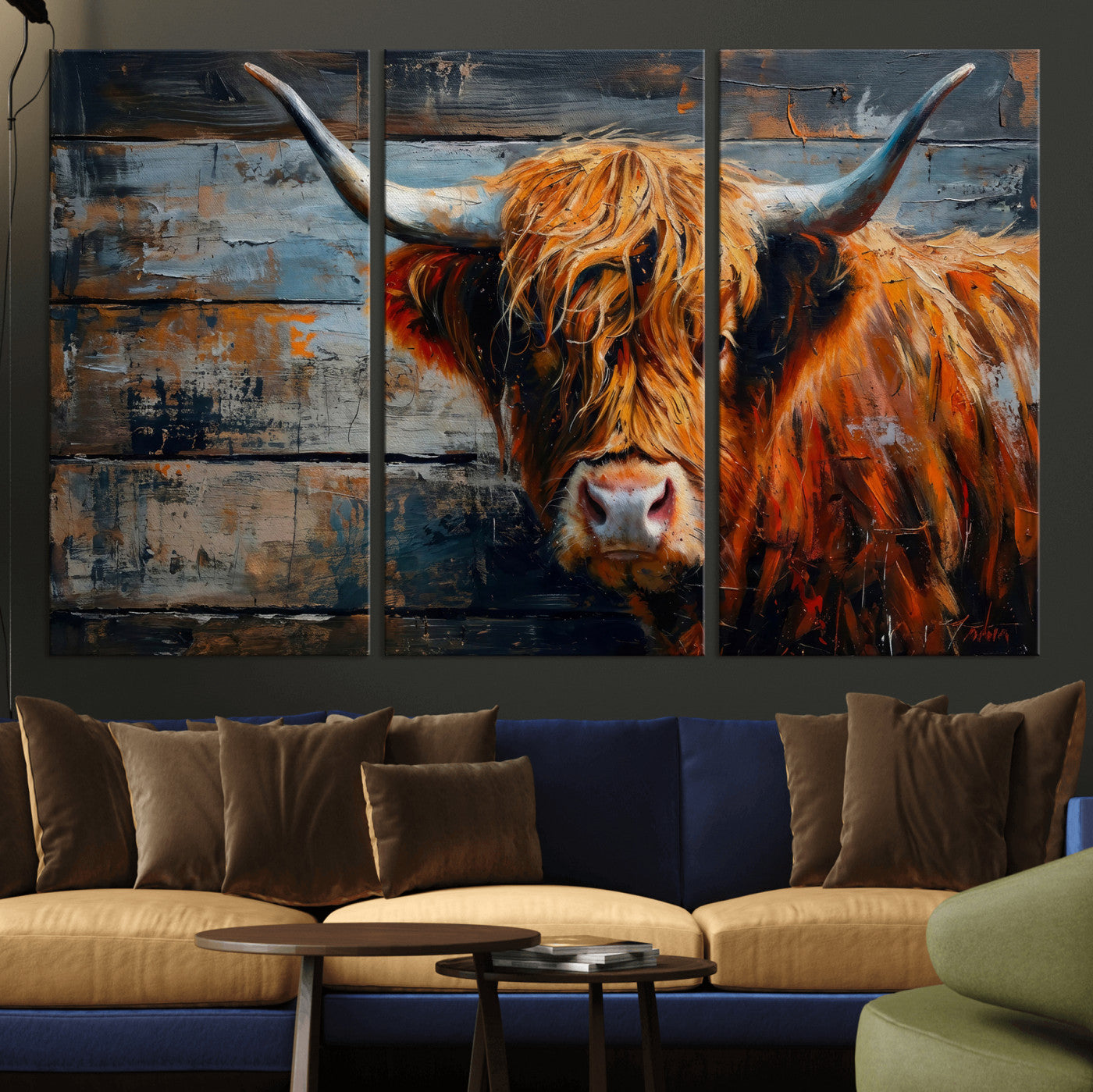 Highland Cow Wall Art Canvas Print, Abstract Rustic Farm