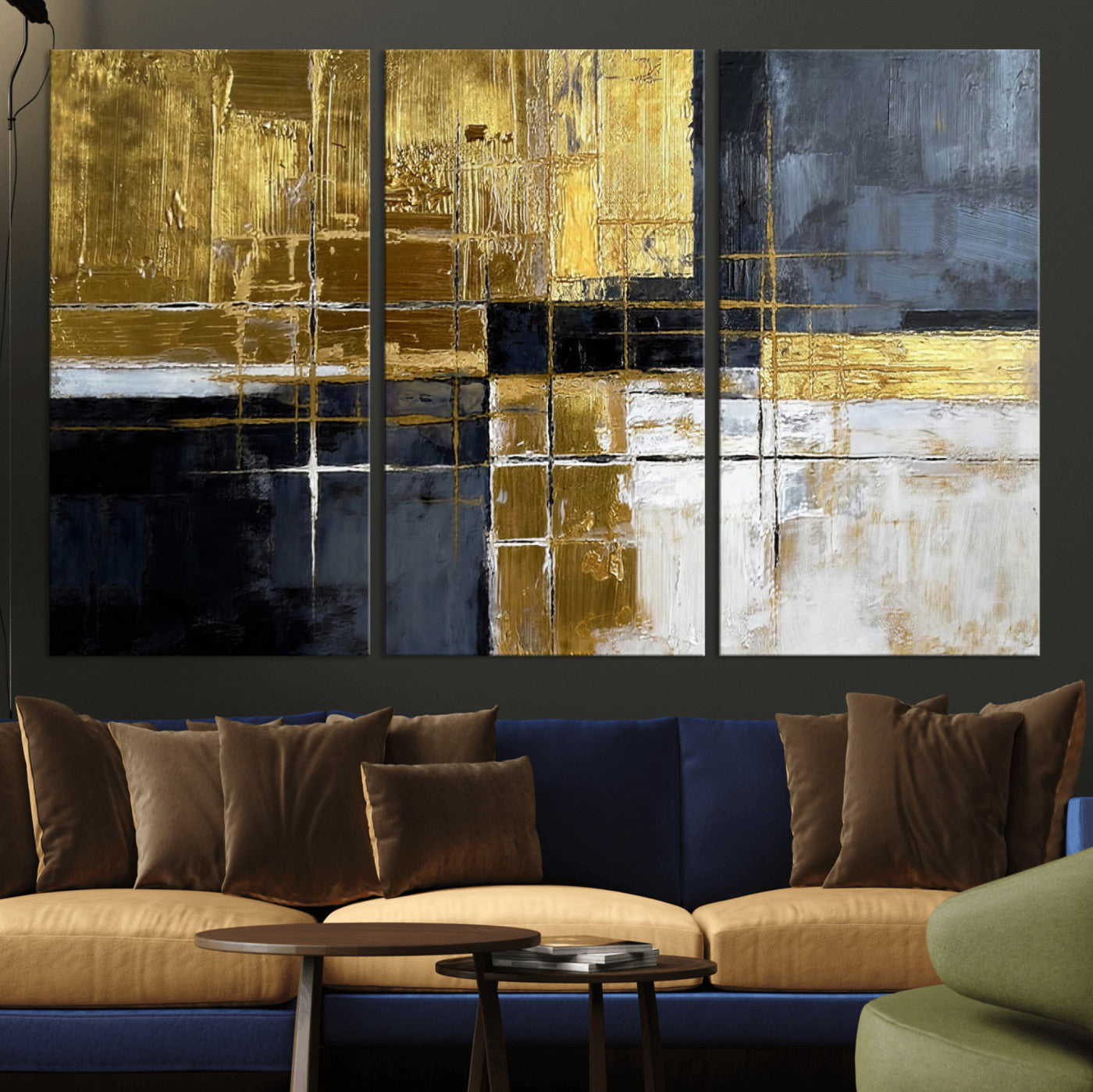Gold Navy Abstract Wall Art Canvas Print, Modern Luxury