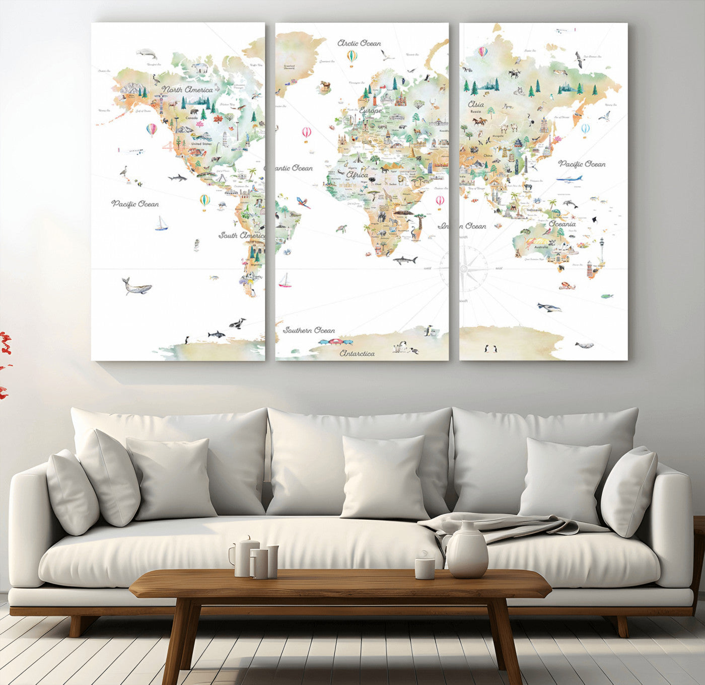 Animal World Map for Kids Room Decor
