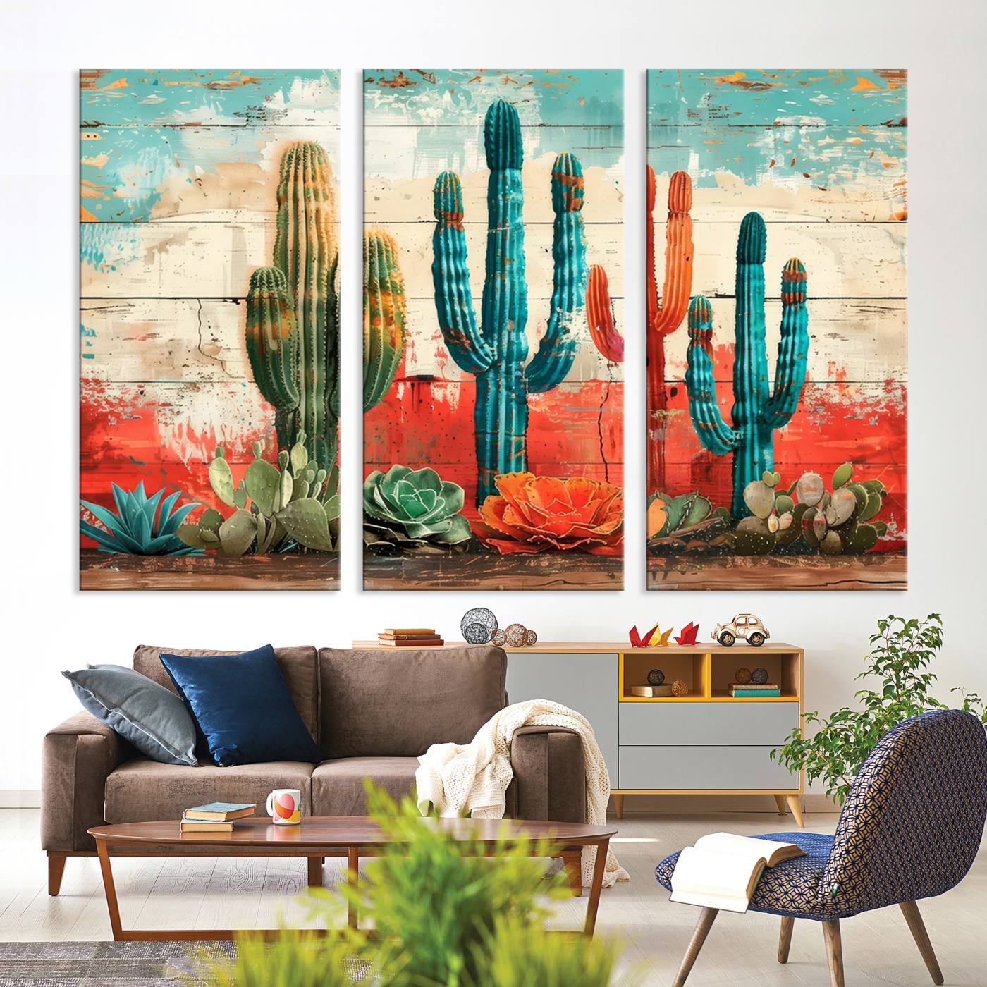 Colorful Cacti Wall Art – Framed Vibrant Succulent Canvas