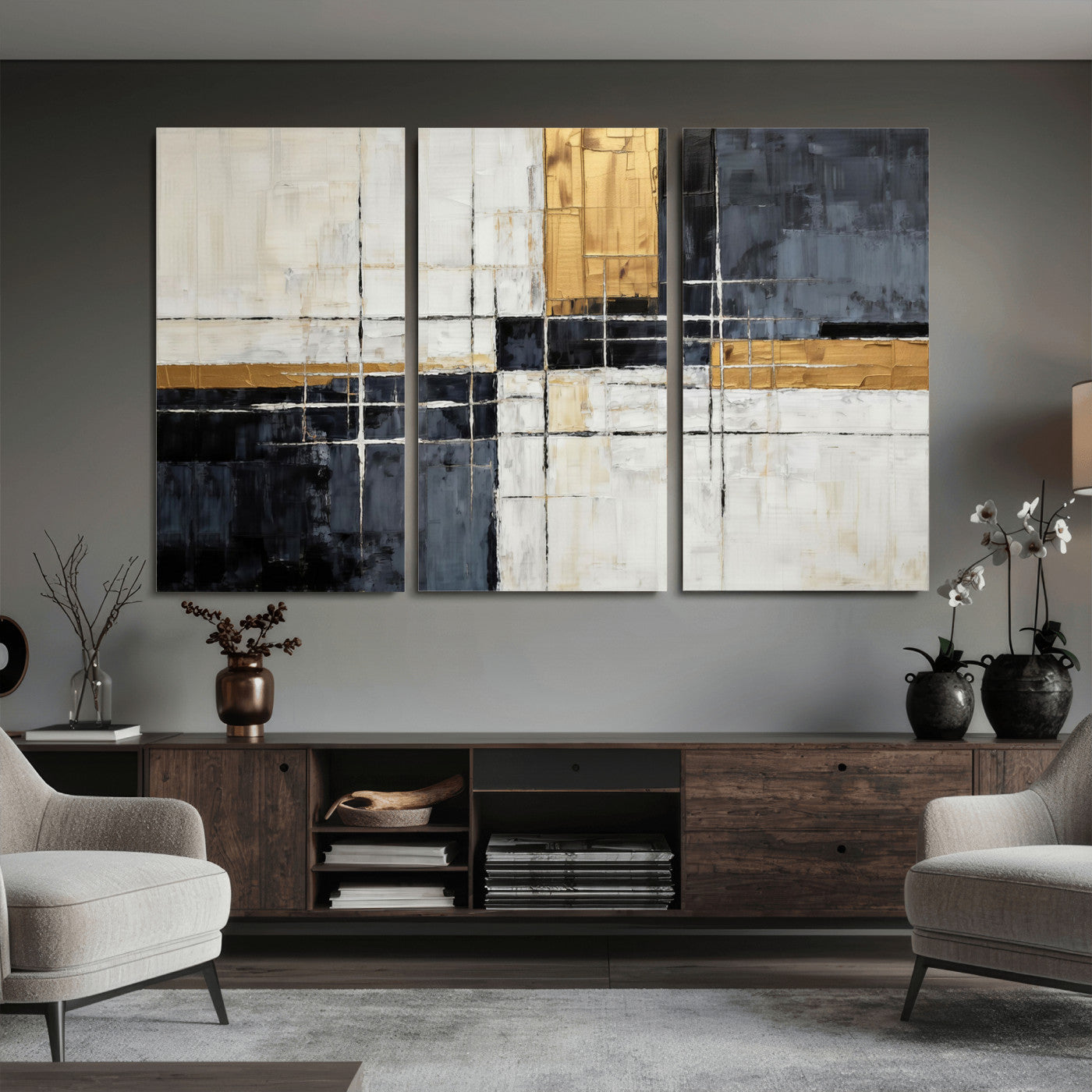 Gold Abstract Wall Art Canvas Print, Modern Luxury Geometric