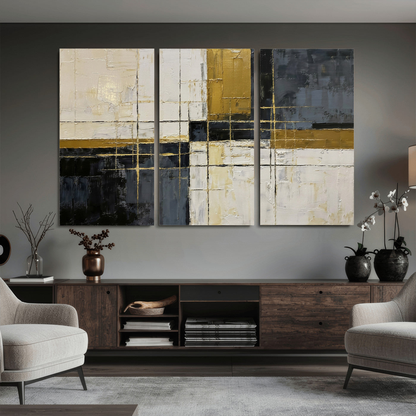 Abstract Gold and Black Wall Art Canvas Print – Modern