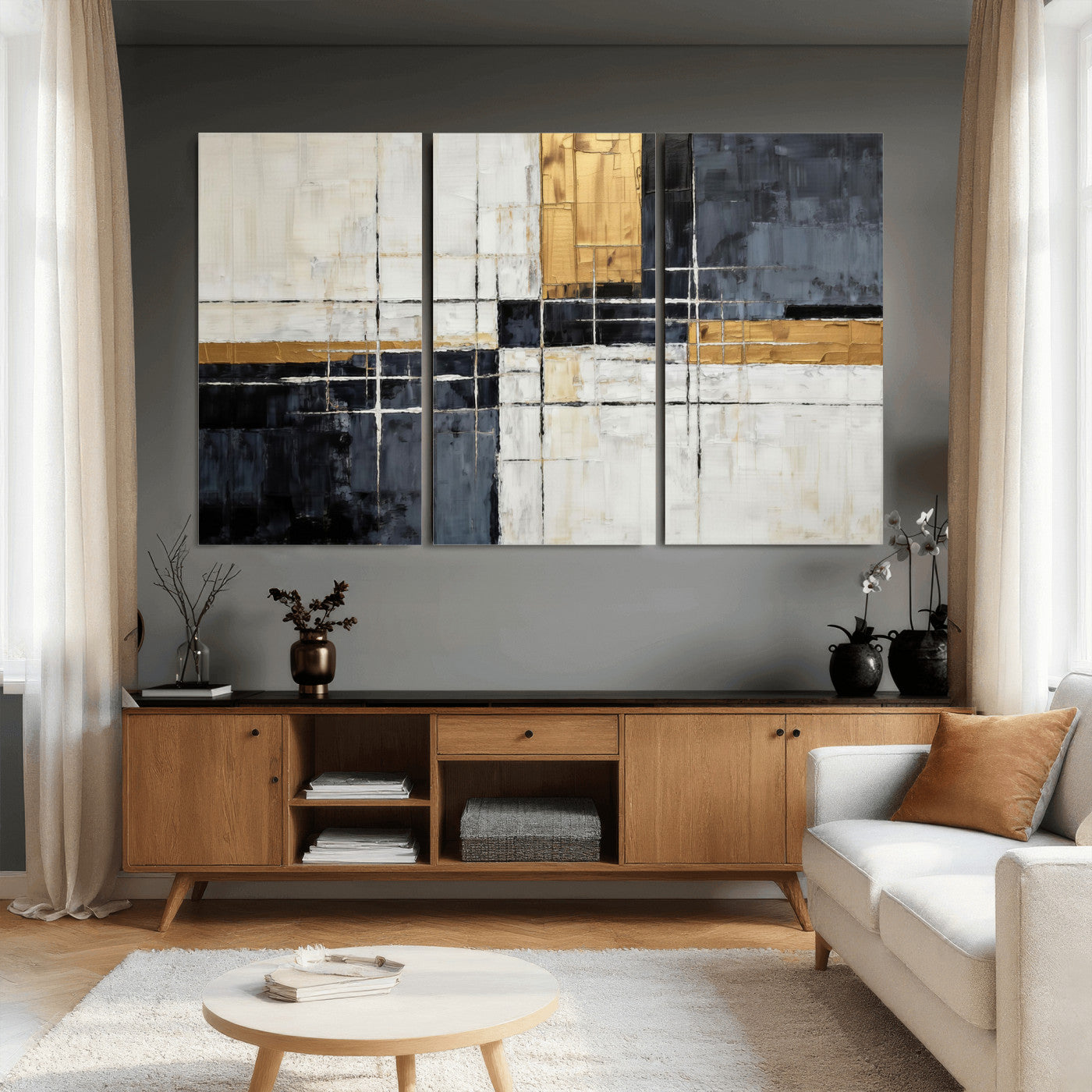 Gold Abstract Wall Art Canvas Print, Modern Luxury Geometric