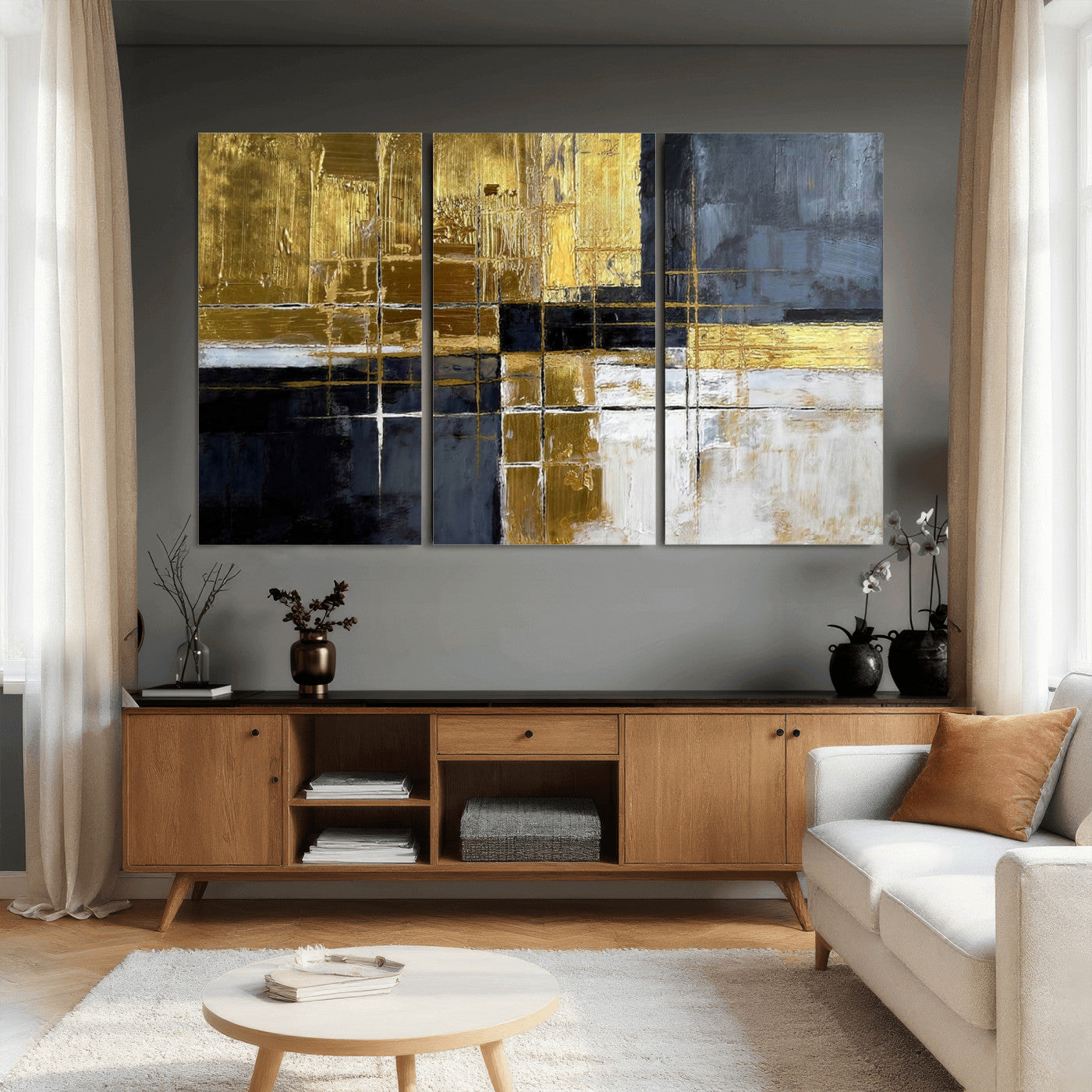 Gold Navy Abstract Wall Art Canvas Print, Modern Luxury