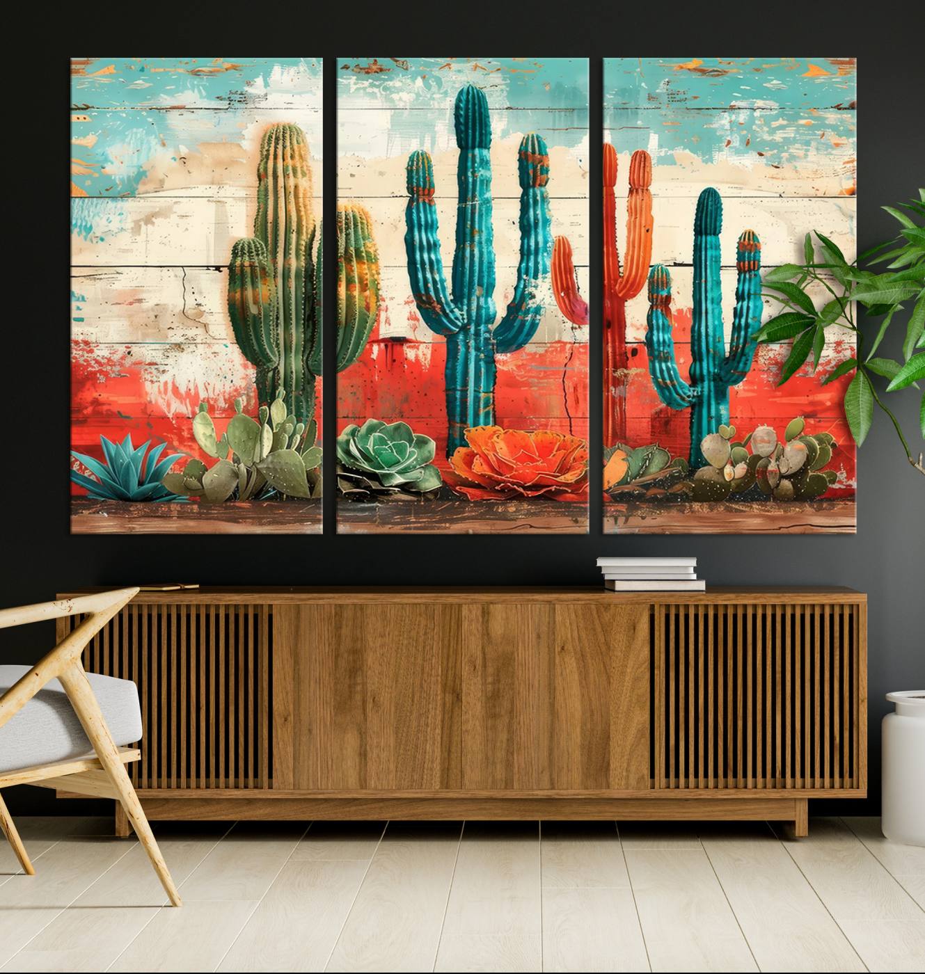 Colorful Cacti Wall Art – Framed Vibrant Succulent Canvas