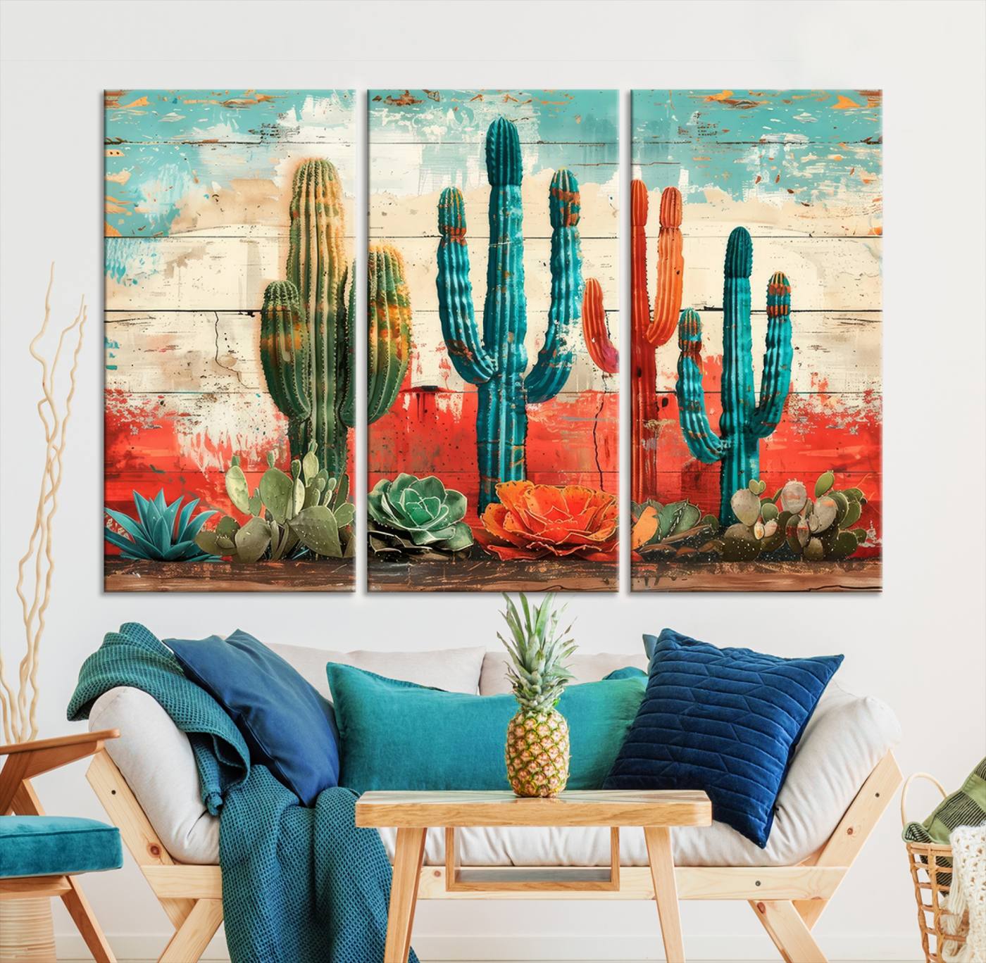 Colorful Cacti Wall Art – Framed Vibrant Succulent Canvas
