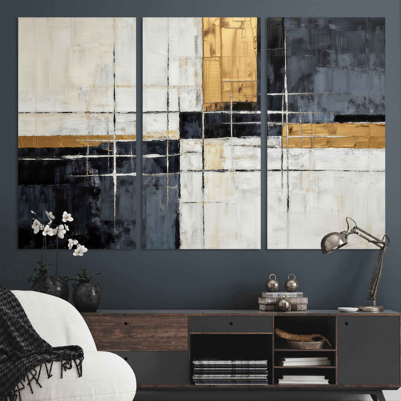 Gold Abstract Wall Art Canvas Print, Modern Luxury Geometric