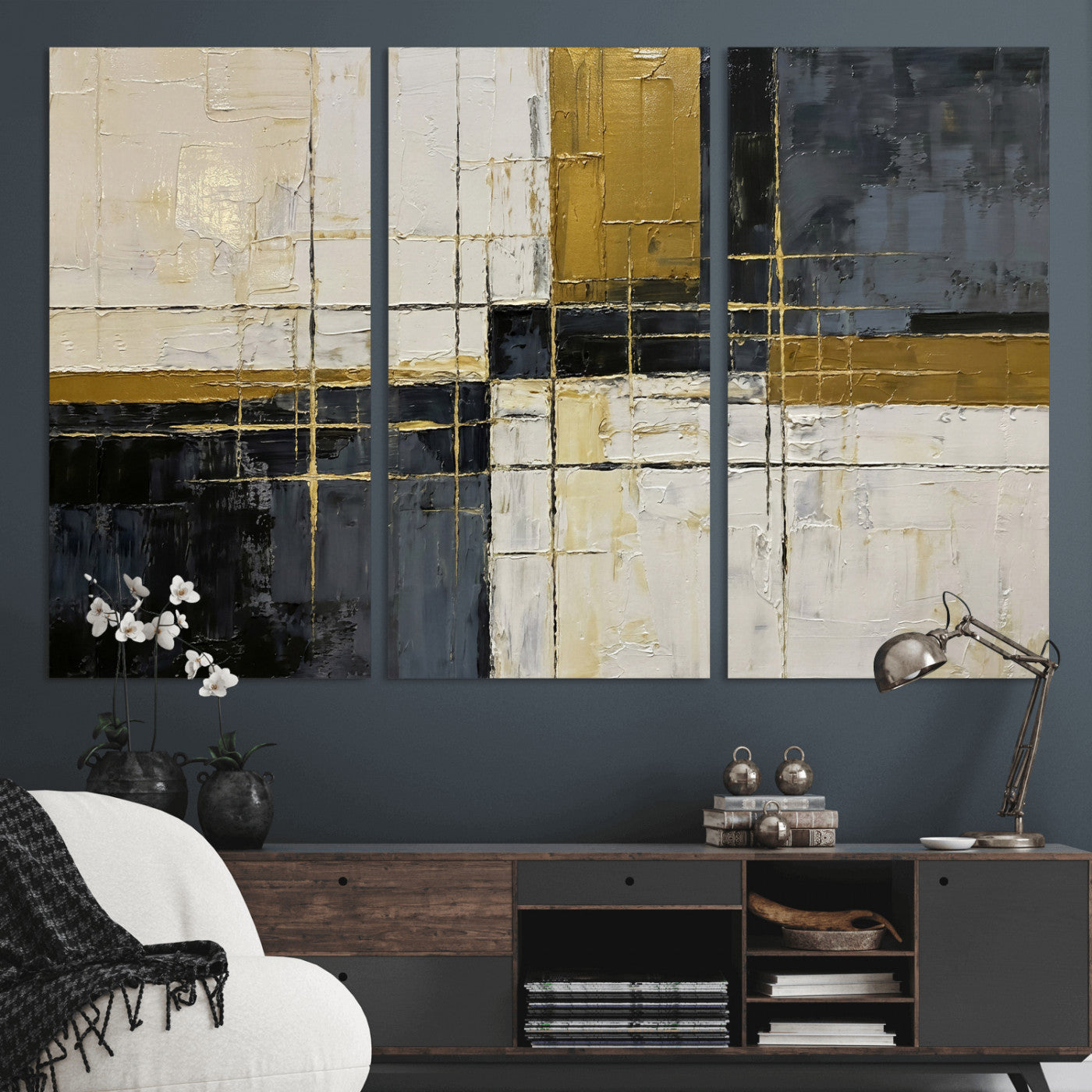 Abstract Gold and Black Wall Art Canvas Print – Modern