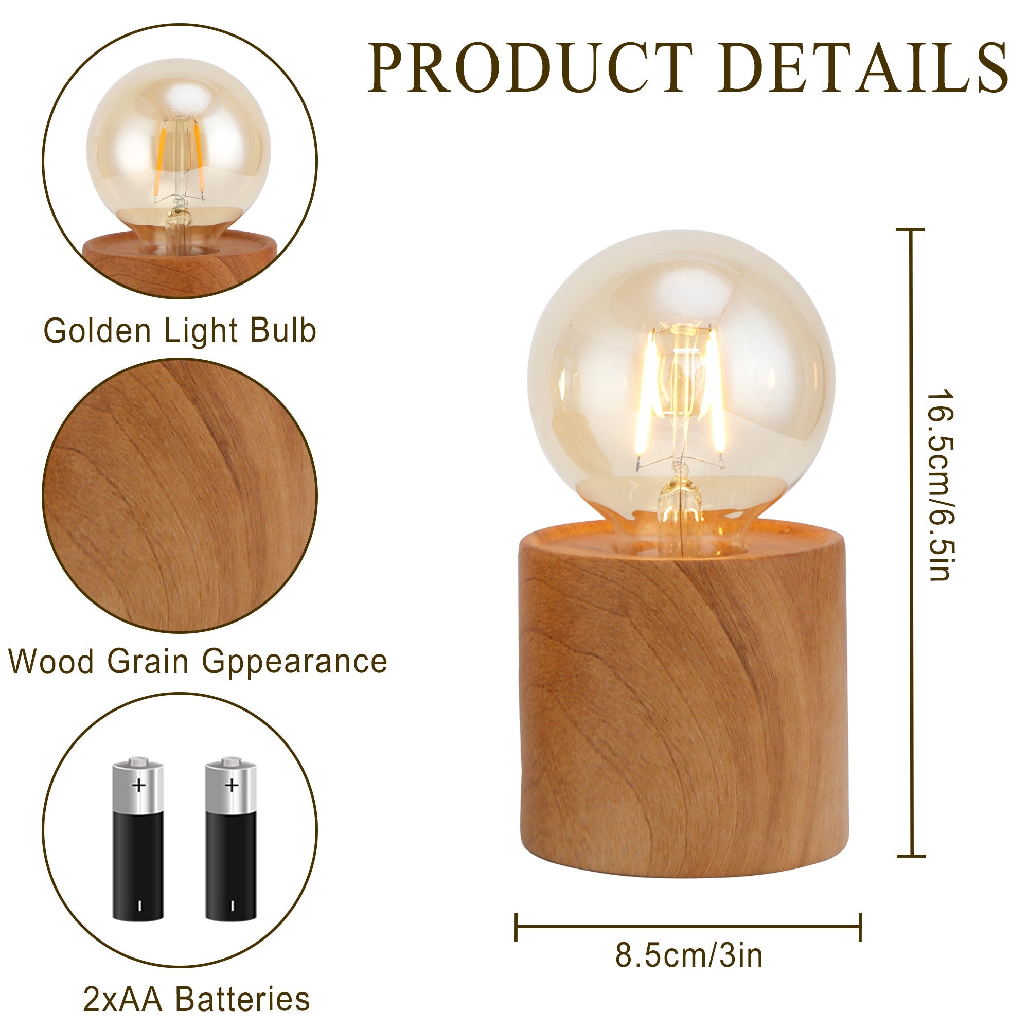 JHY DESIGN Set of 4 Wood Grain Table Lamp 6.5" Tall Cordless Lamp Light with Edison Style Bulb and 6 Hours Timer Battery Operated Lamp Great for Living Room Weddings Parties Patio Indoors Outdoors-2