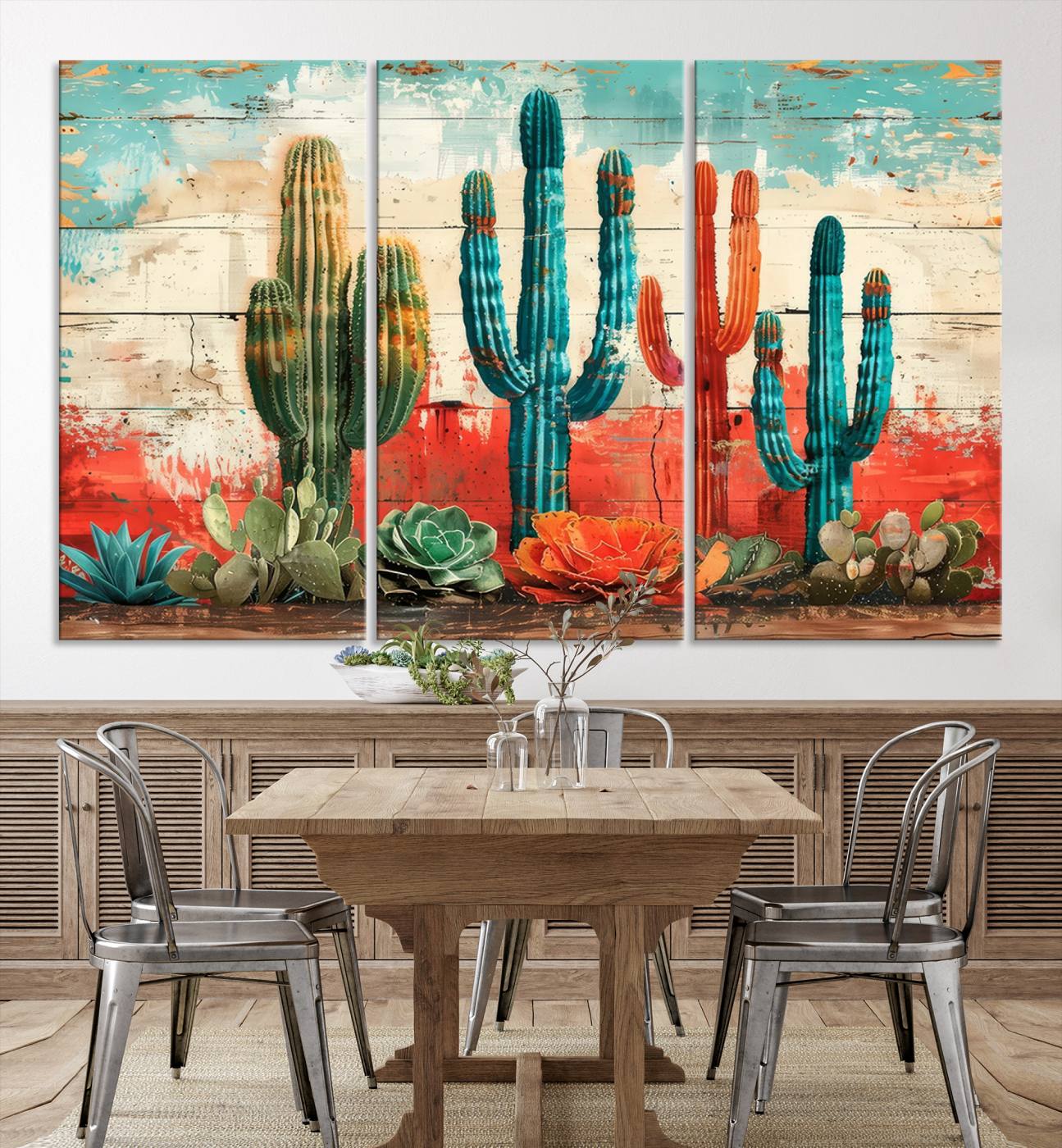 Colorful Cacti Wall Art – Framed Vibrant Succulent Canvas