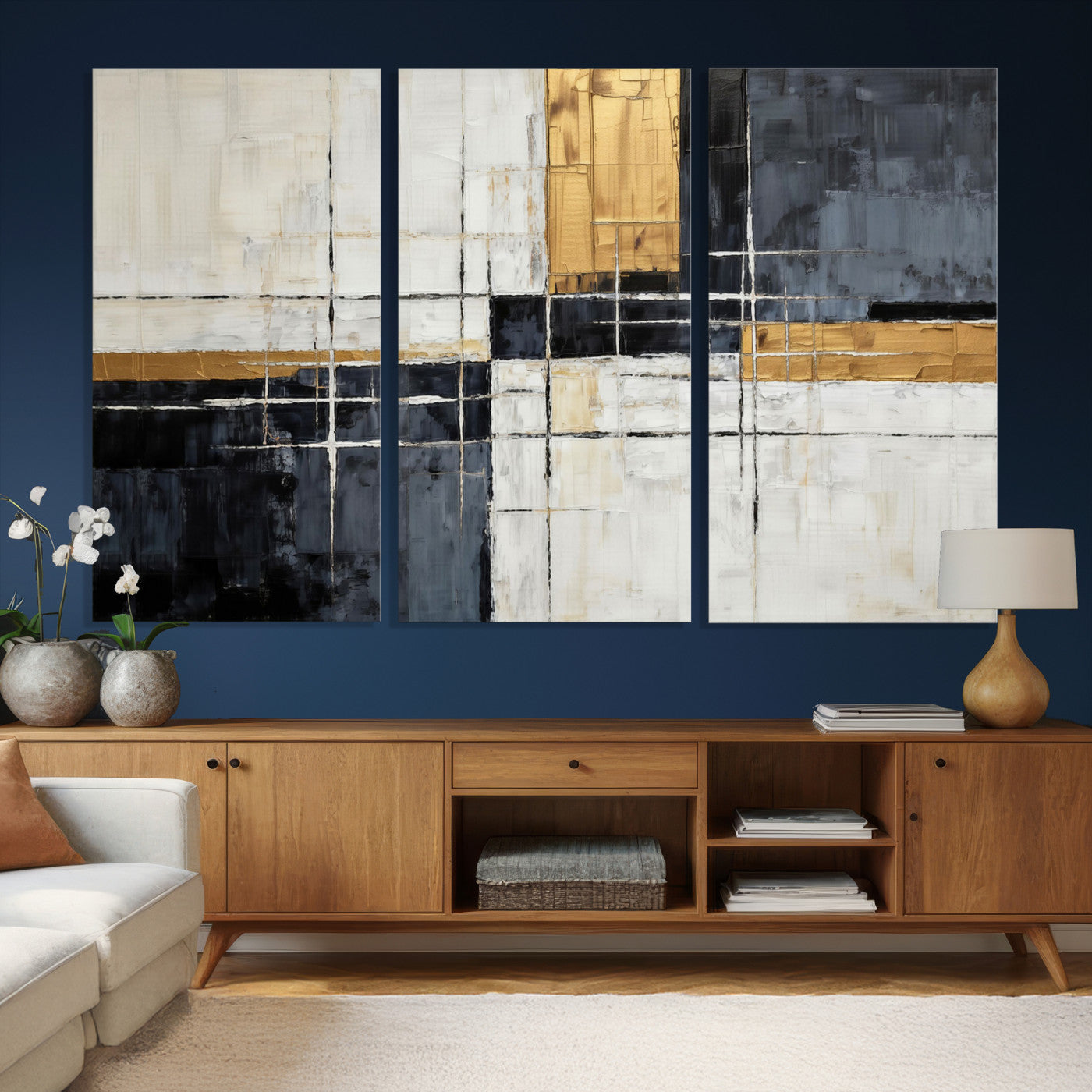 Gold Abstract Wall Art Canvas Print, Modern Luxury Geometric