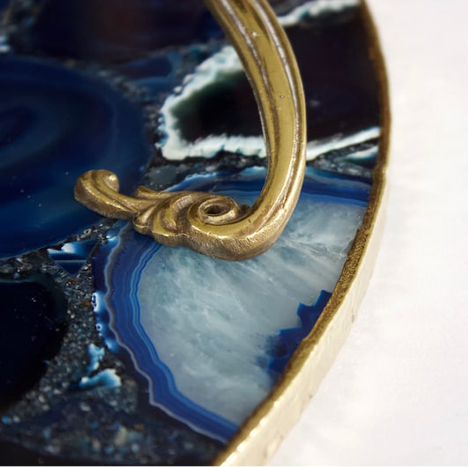 Blue Agate Serving Tray With Brass Handles | Circular-4