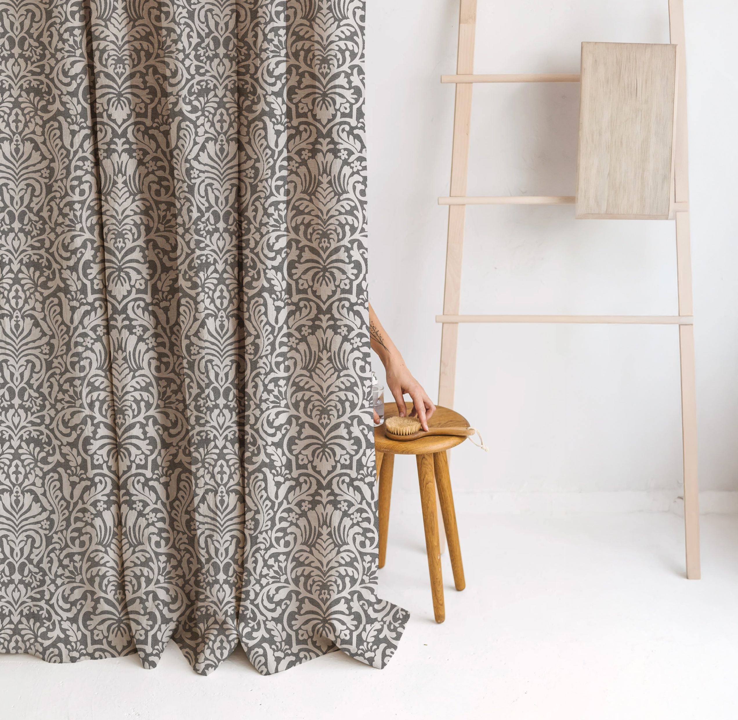 Hemp Eco-Printed Paisley Shower Curtain | Natural & Indigo | Waterproof & Sustainable | Eco Friendly Bath-2