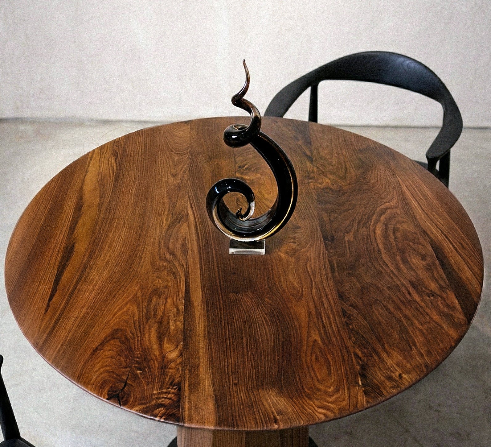 Modern Round Walnut Pedestal Dining Table