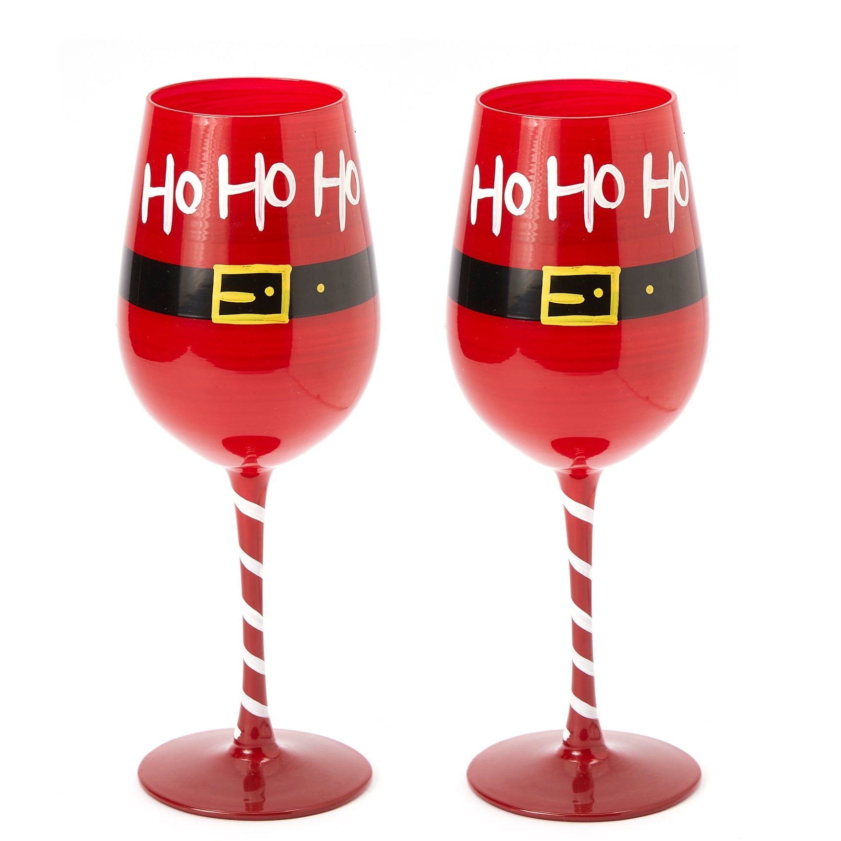 Ho Ho Ho Santa's Christmas Stemmed Wine & Water Glasses - Set of 2 - HoHoHo, Red & Black, 9" H - Holiday Parties Glassware - Xmas Tree - Set of 2, 17.5oz - Merry Christmas Santa Festive Glass-0