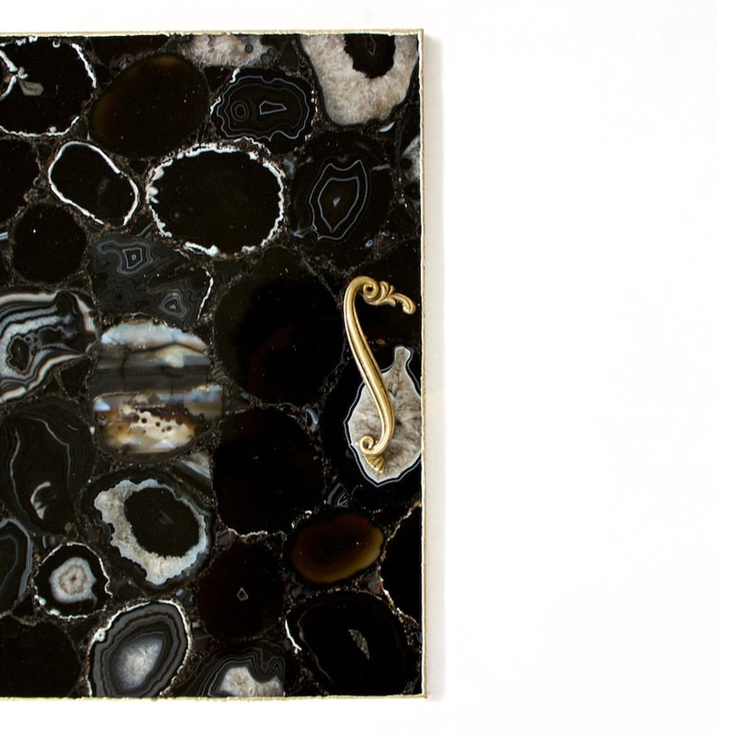 Black Agate Serving Tray With Brass Handles | Square-2