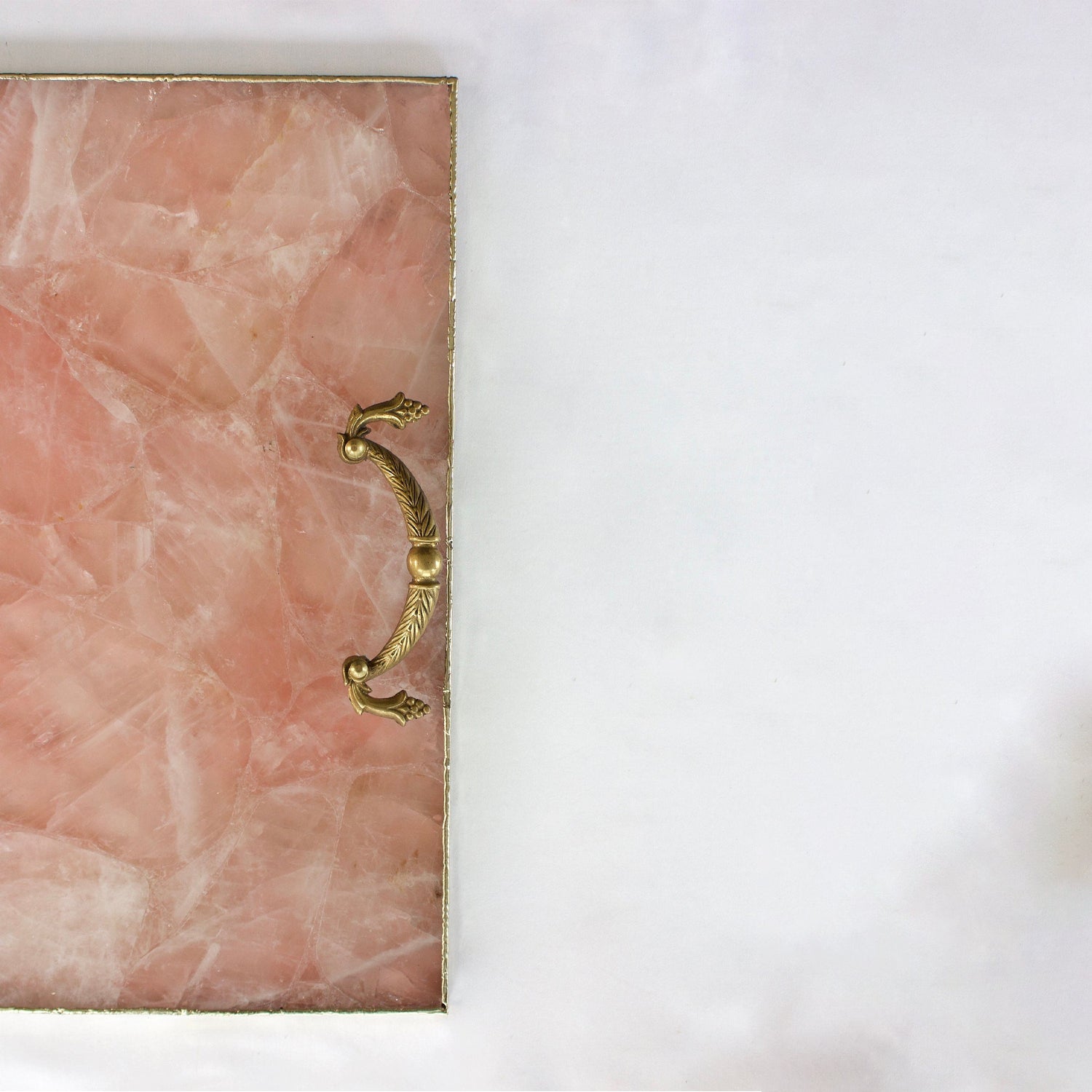 Rose Quartz Agate Serving Tray With Brass Handles | Square-2