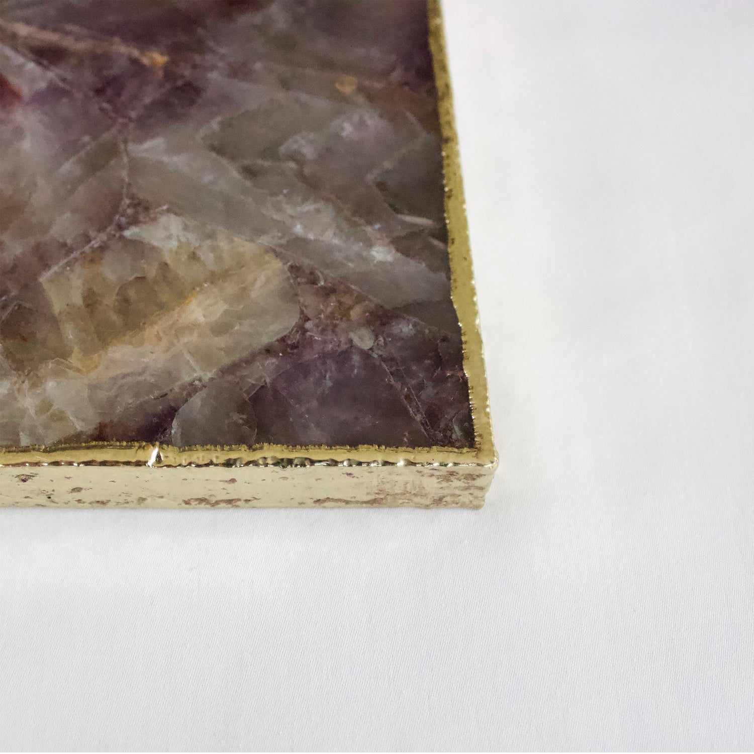 Amethyst Agate Serving Tray With Brass Handles | Square-2