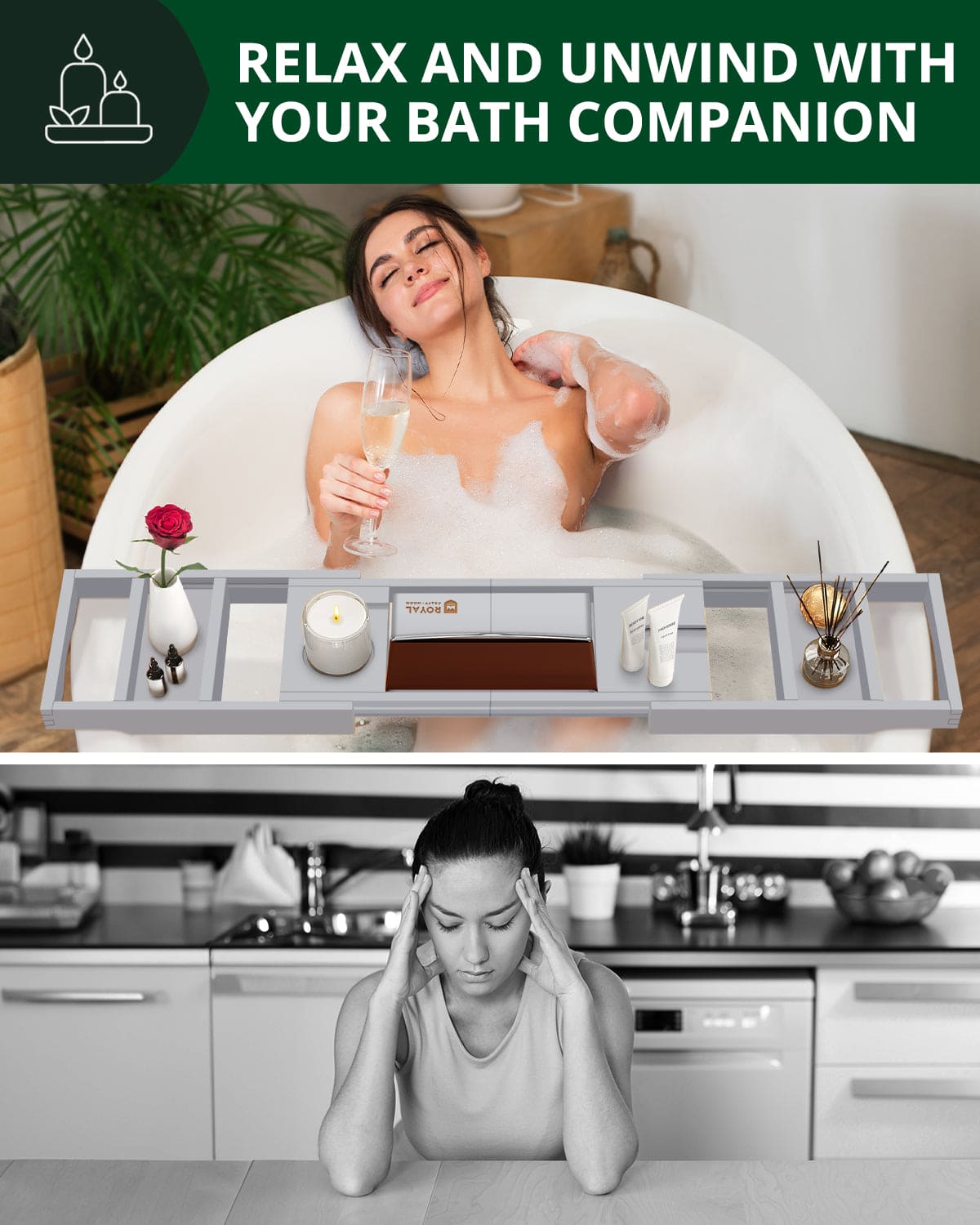 Bathtub Caddy Tray, Gray