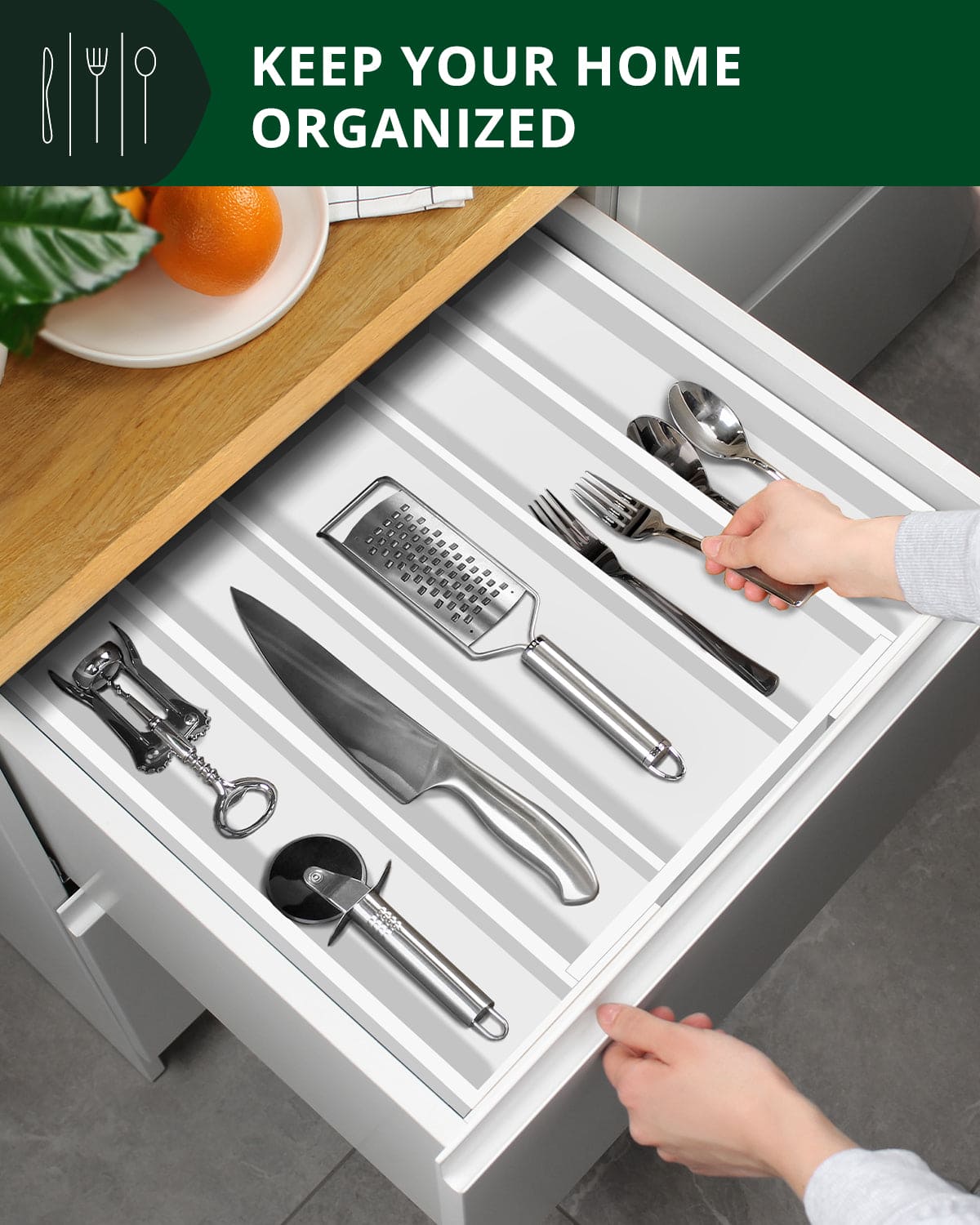 Utensil Drawer Organizer, White (5 Slots)