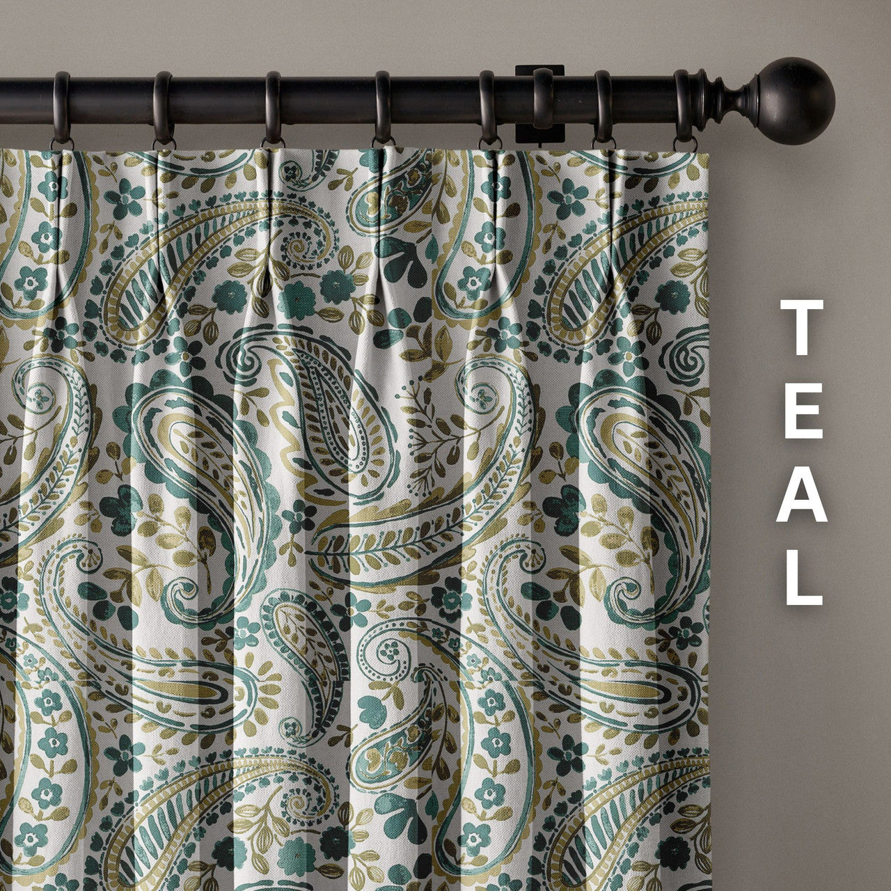 Organic Linen Paisley Pinch Pleat Curtains | Made to Measure | 5 Colours | Blackout Option Available-4