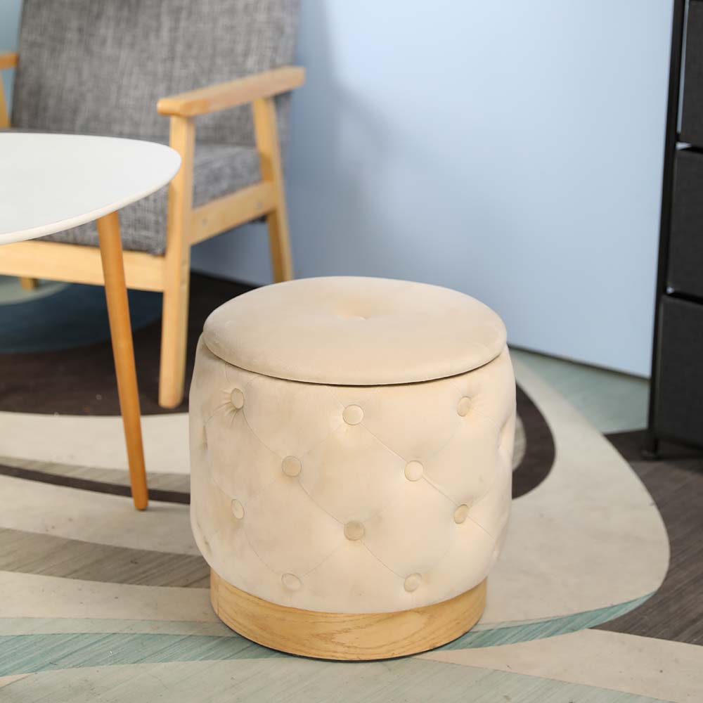 15" Tall Ottoman Velvet with Storage (Beige)-0