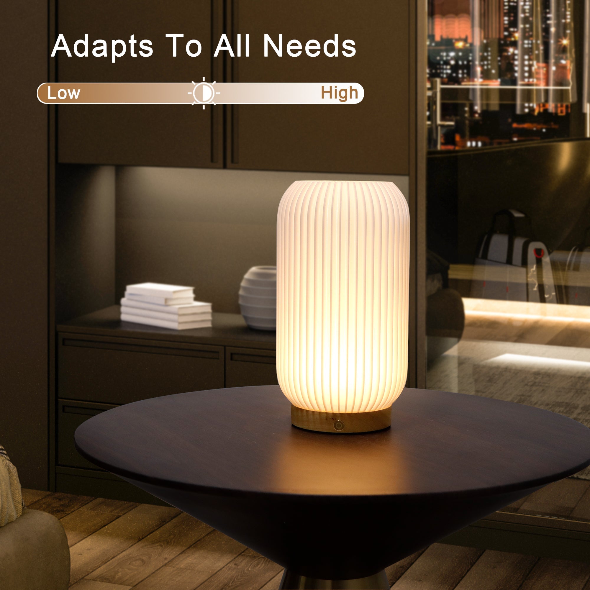 JHY DESIGN 9”H Rechargeable Touch Table Lamp 3D-Printing Dimmable Battery Powered Lamp（Cylinder）-2