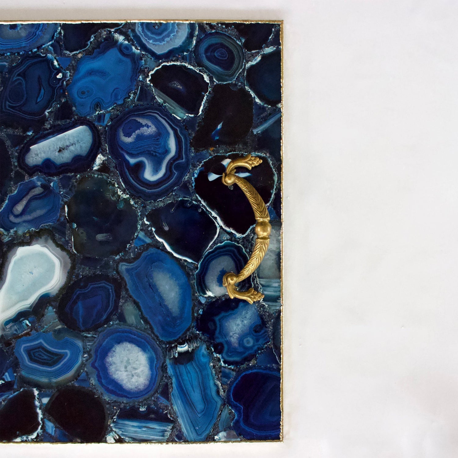 Blue Agate Serving Tray With Brass Handles | Square-3