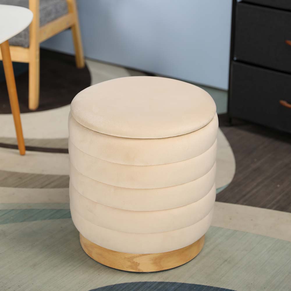 16.5" Tall Ottoman Velvet with Storage (Cream)-3