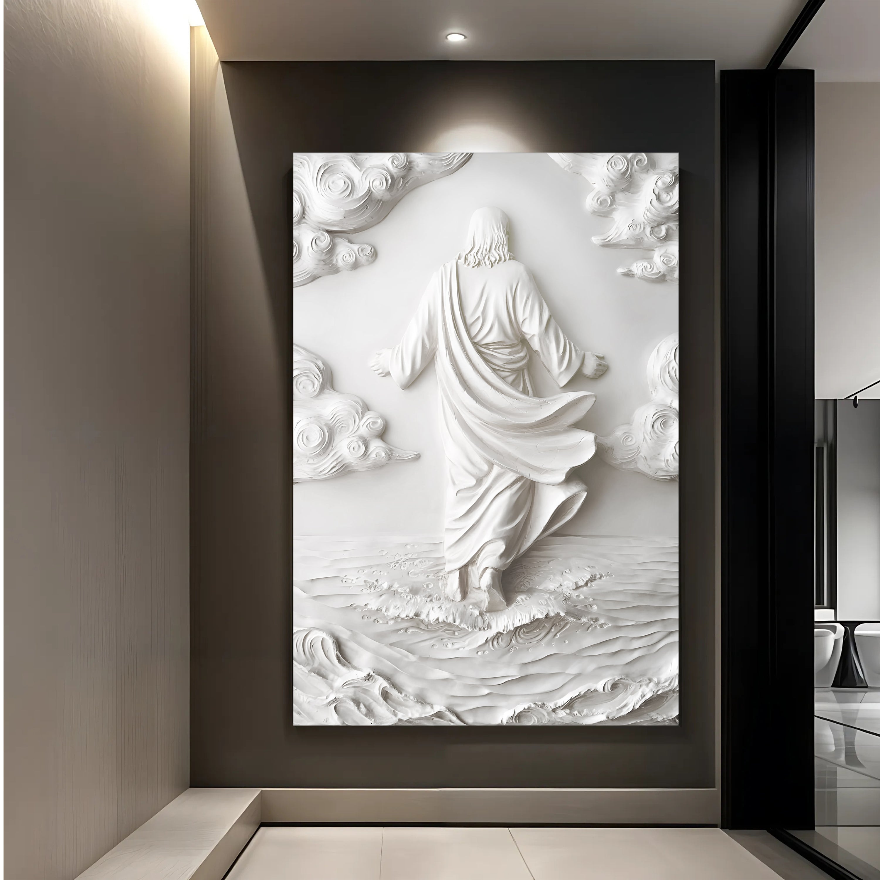 3D Minimalist Jesus Walking on Water Wall Art