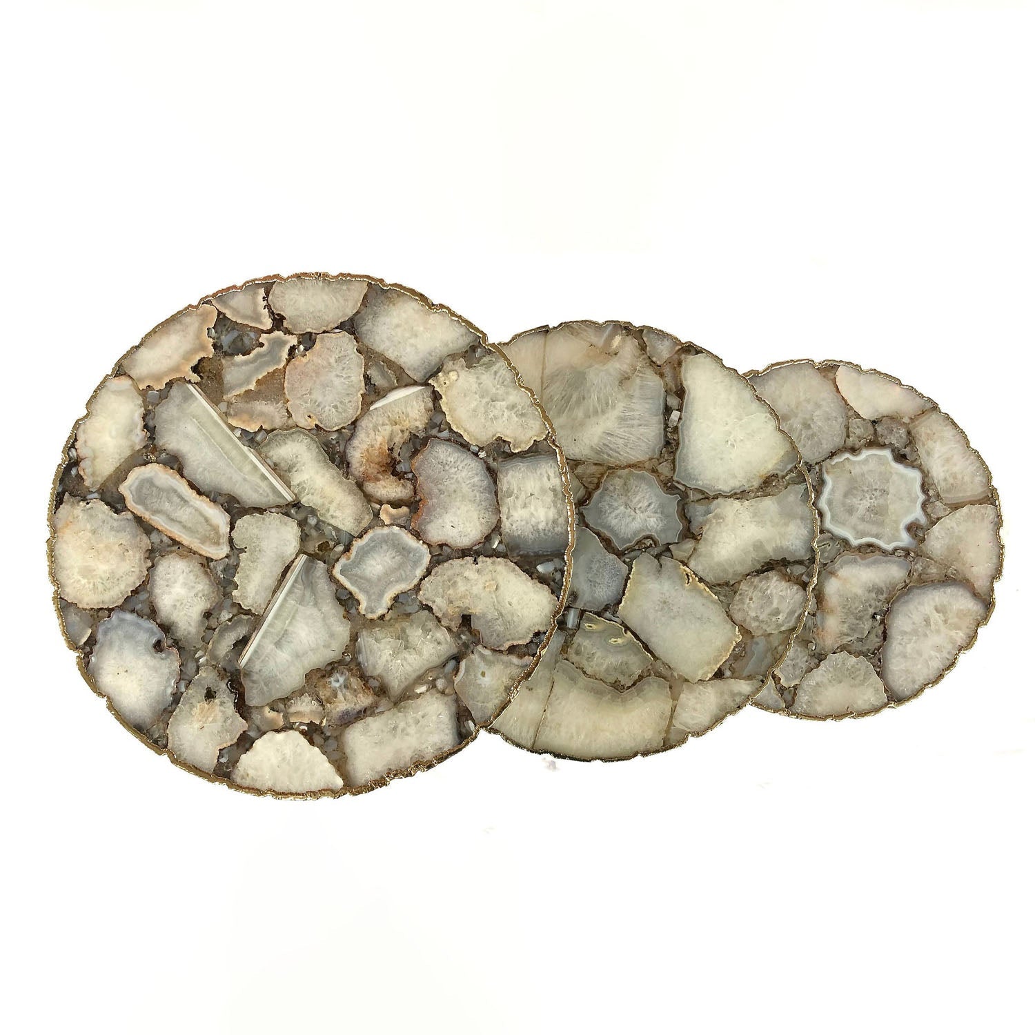 White Crystal Agate Partial Nesting Tables (Set of 3) | 16", 14", 12" Diameter-2